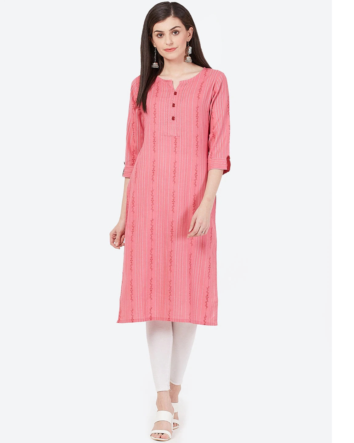 Women's Pink & White Striped Straight Kurta - Meeranshi