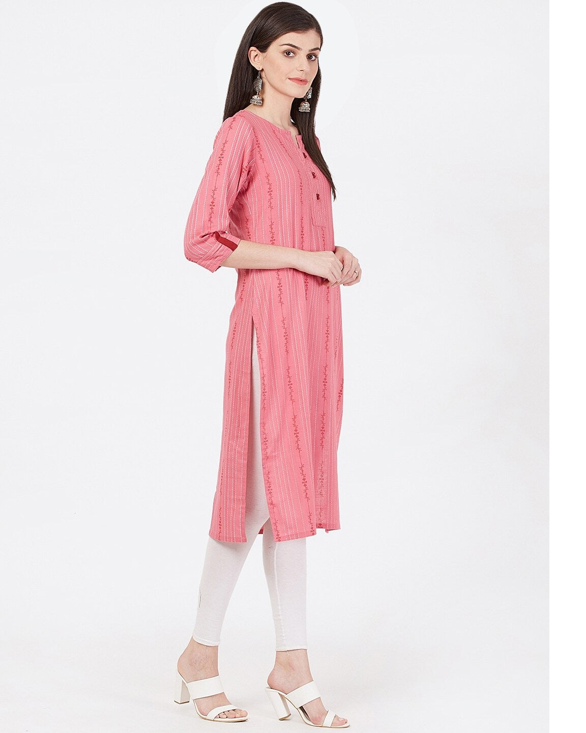 Women's Pink & White Striped Straight Kurta - Meeranshi