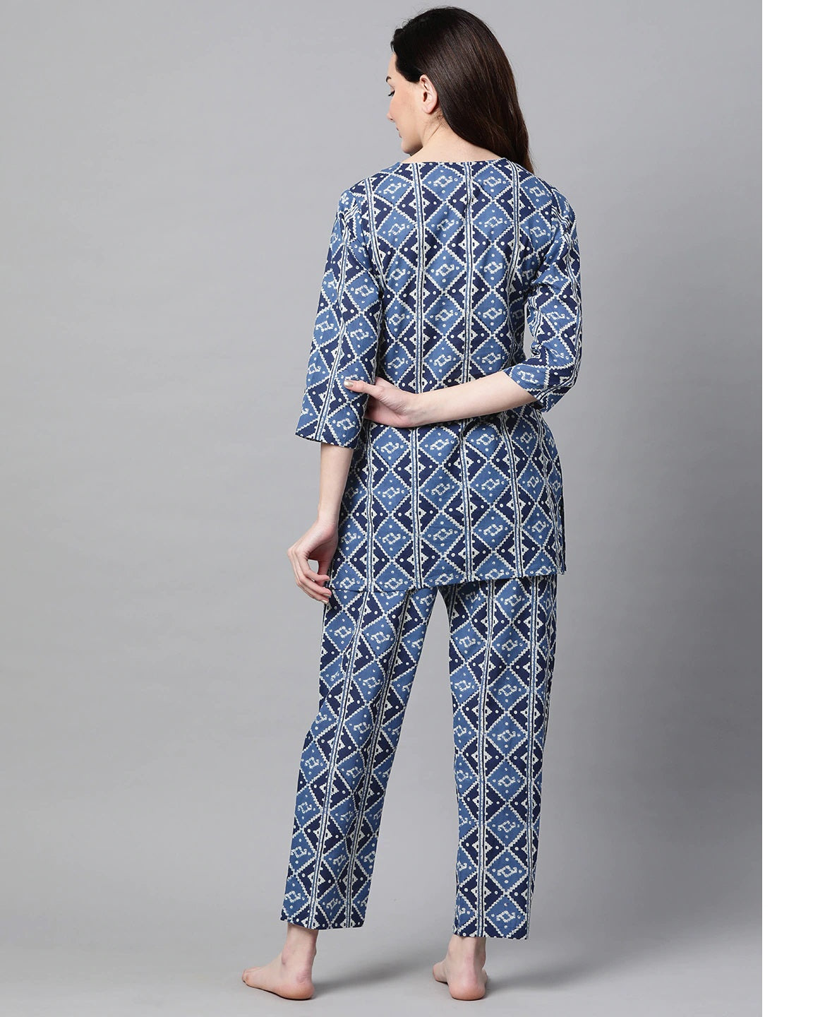 Women's Indigo Blue & White Printed Night Suit - Meeranshi