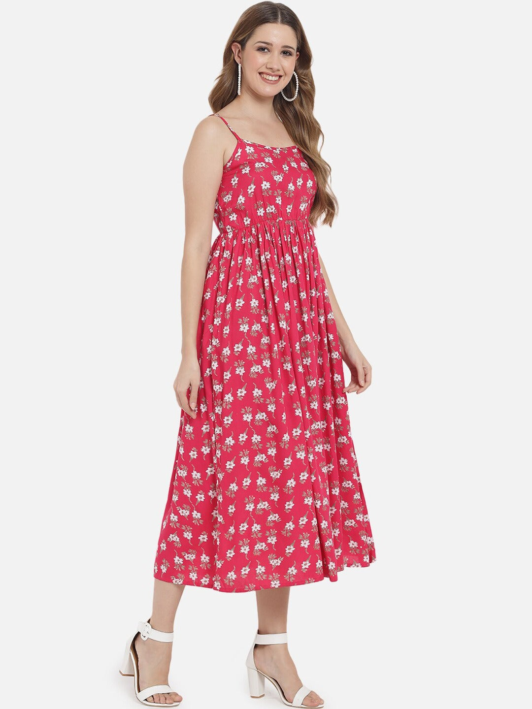 Women's Red Floral Printed long Maxi Dress  - Meeranshi