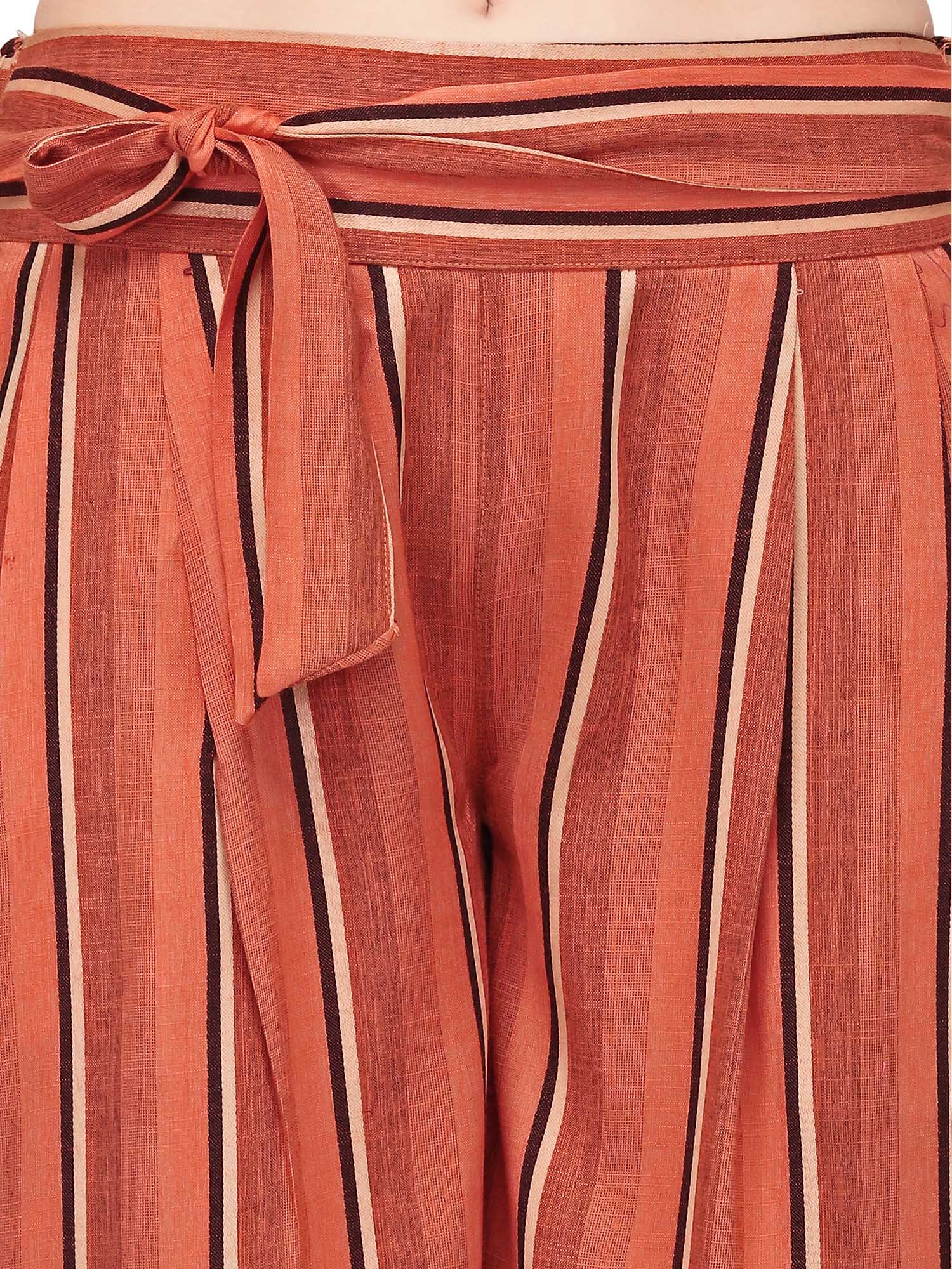 Women's Ruffle Sleeves Black Top With Orange Strip Straight Pant, Daily Wear Co-ordinated Set - MESMORA FASHION