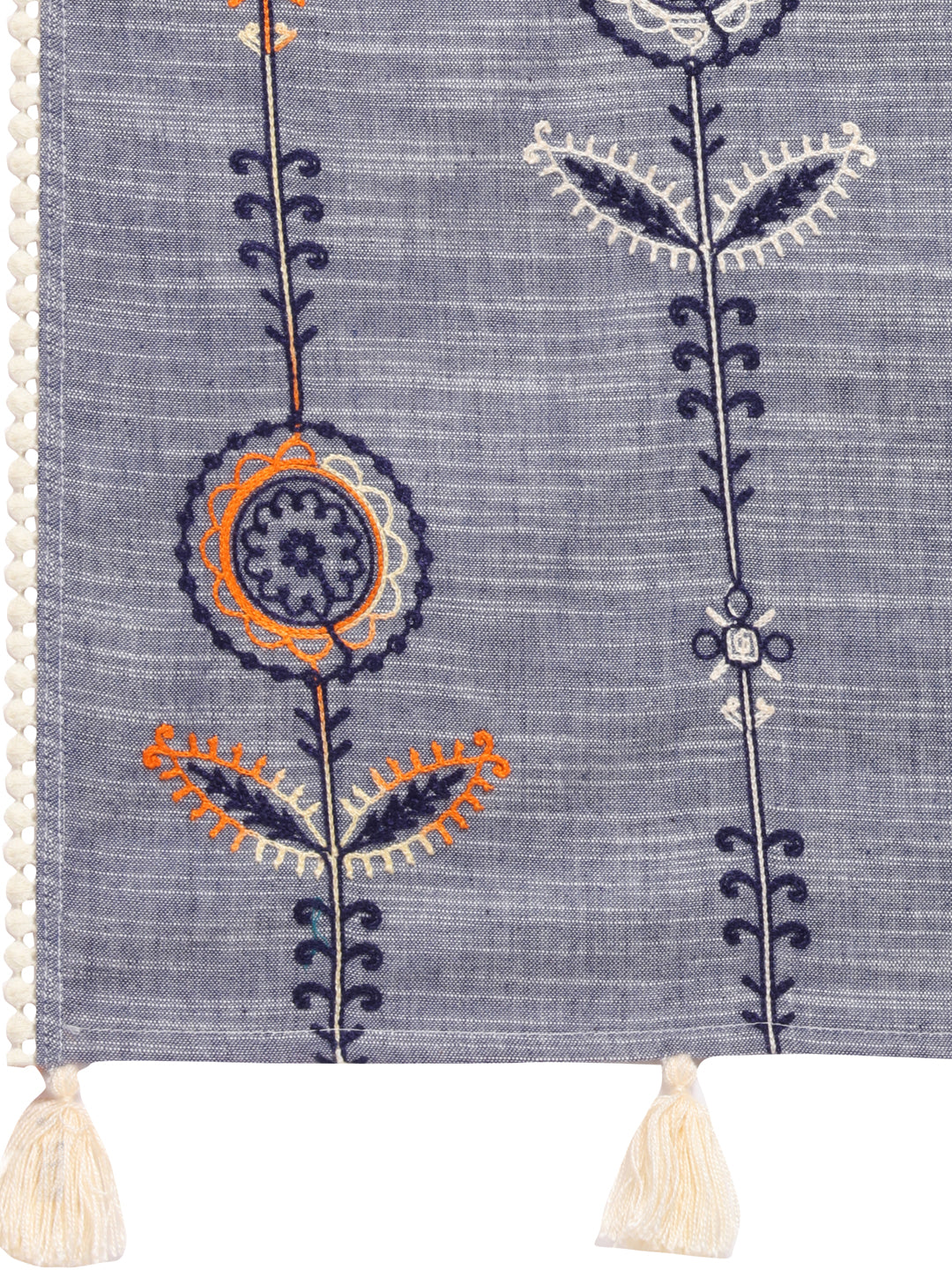 Women's   Charmed Cement Indigo Khadi Embrodiered Stole/Scarf - MESMORA FASHIONS