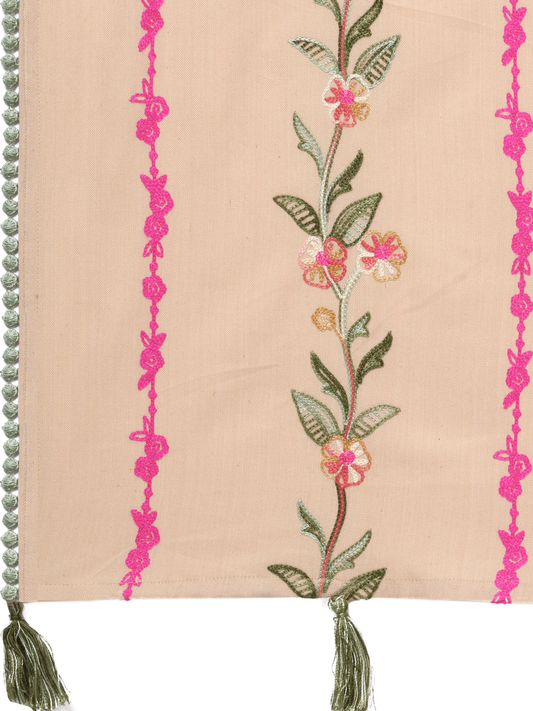 Women's   Pink Olive Flower Embroidered Khadi Beige Stole  - MESMORA FASHIONS