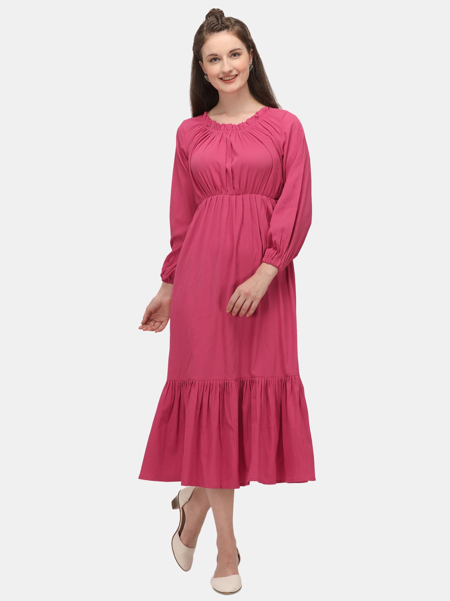 Women's Pink Long Ankle Length Tunic Dress - MESMORA FASHIONS