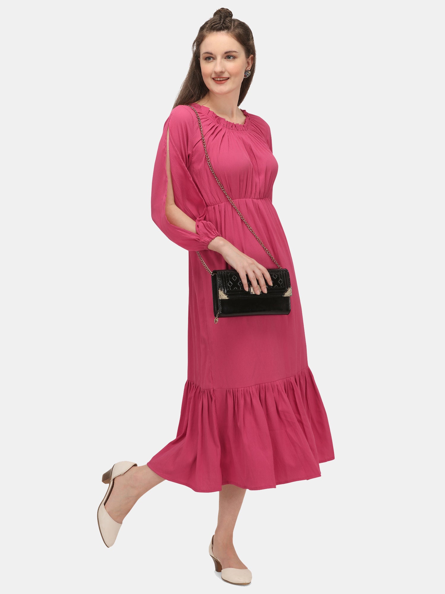 Women's Pink Long Ankle Length Tunic Dress - MESMORA FASHIONS