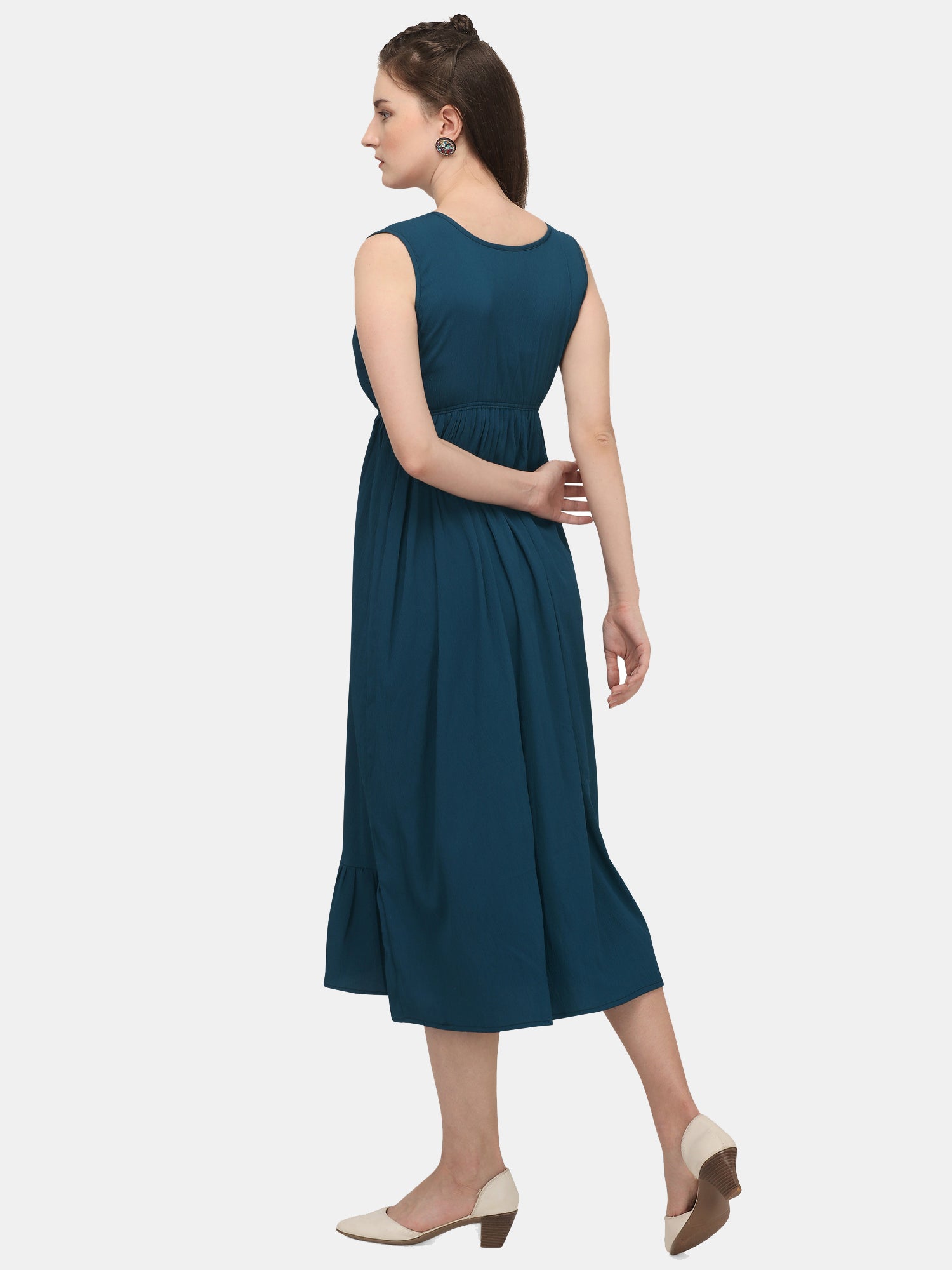 Women's Turquoise Long Ankle Length Frill Dress - MESMORA FASHIONS