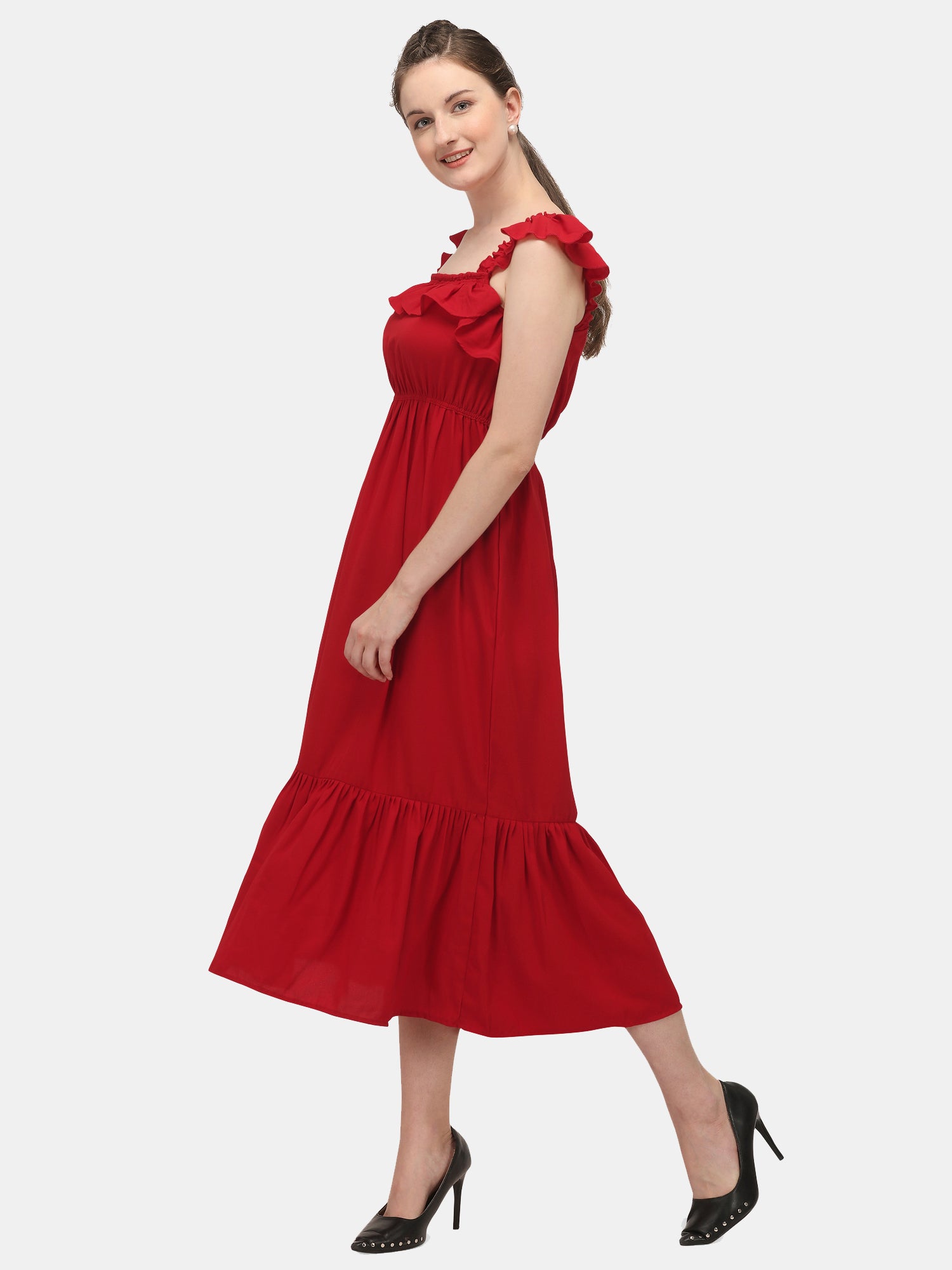 Women's Red Hot Long Ankle Length Dress - MESMORA FASHIONS