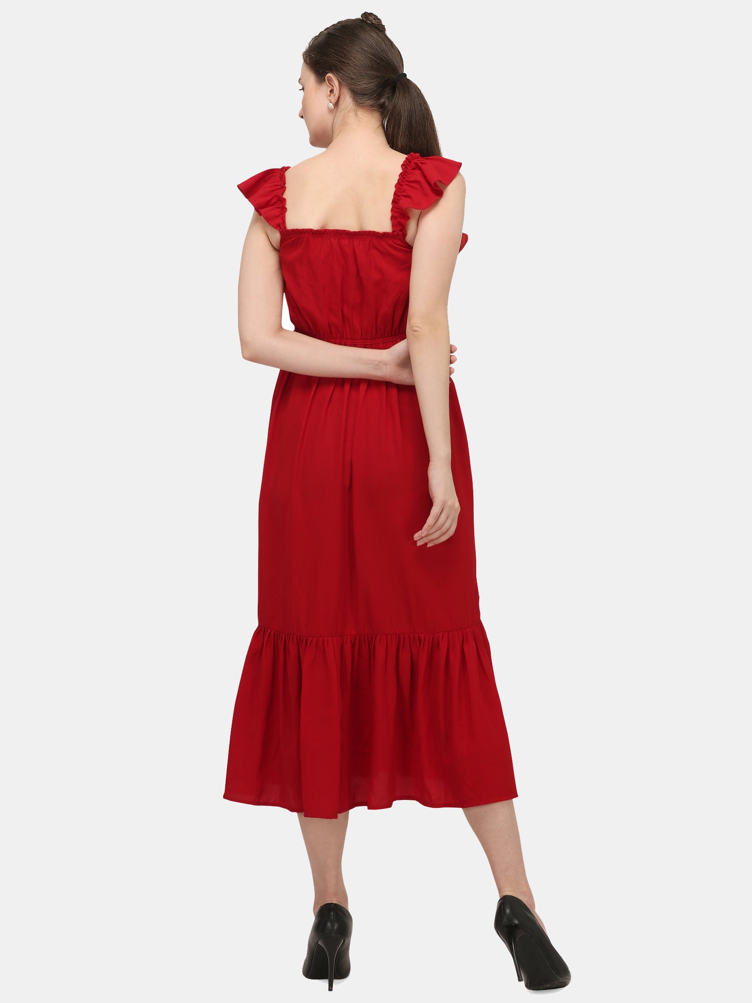 Women's Red Hot Long Ankle Length Dress - MESMORA FASHIONS