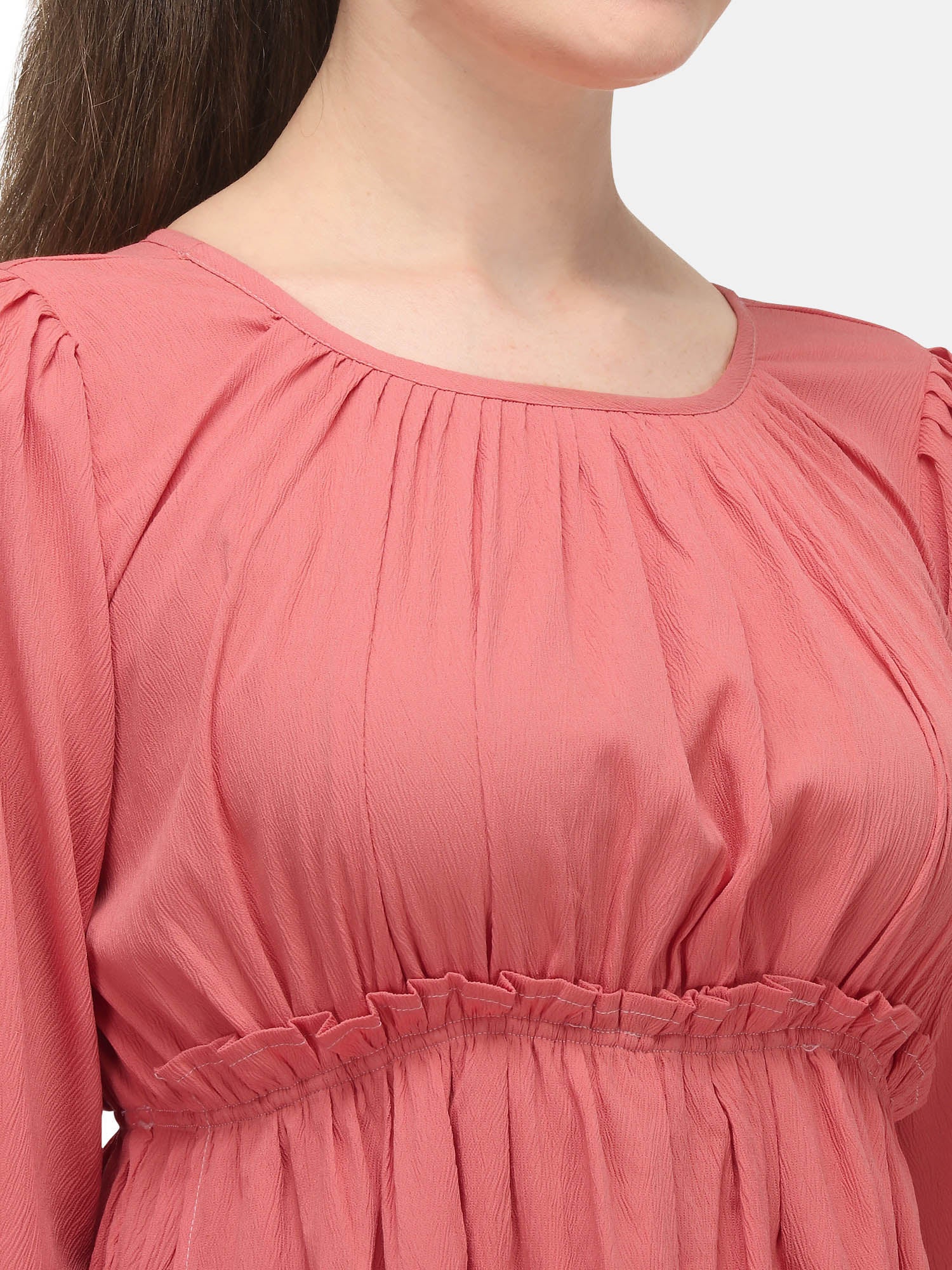 Women's Baby Pink Front Pleated Knee Length Tunic Dress - MESMORA FASHIONS