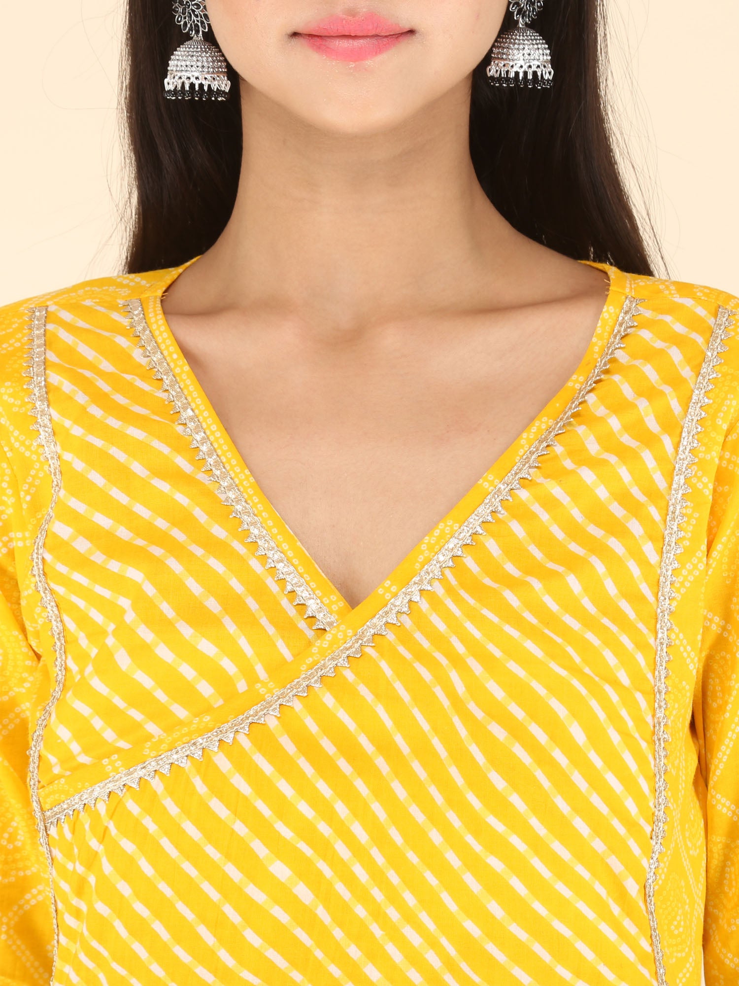 Women's Yellow Bandhani Front Pleated Only Suit - MESMORA FASHION