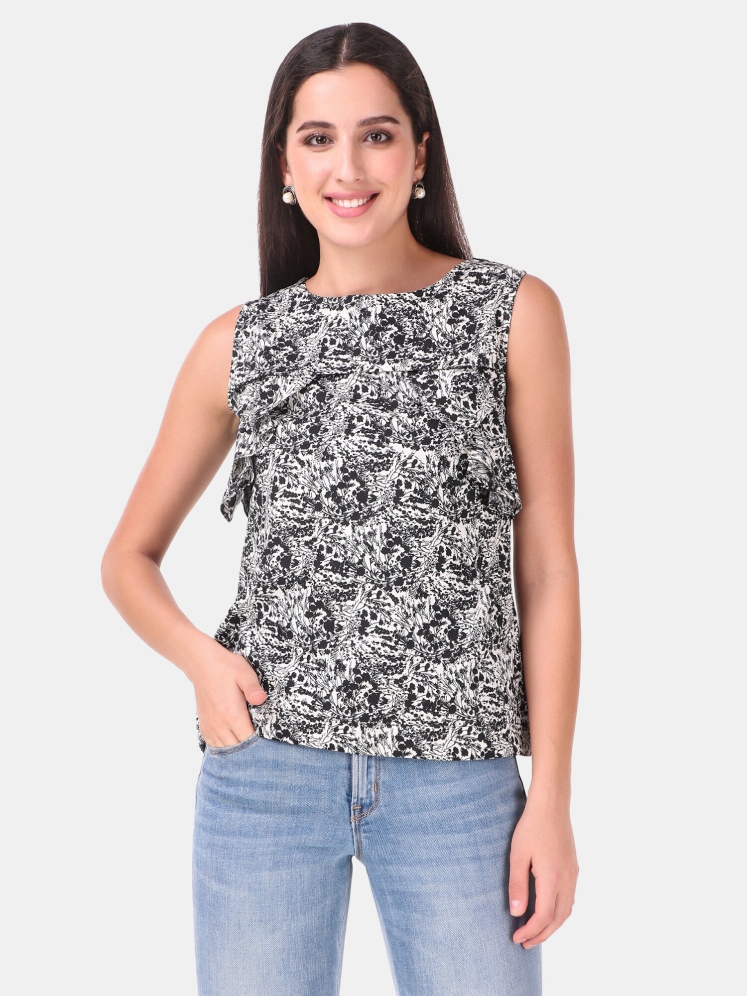 Women's Black Abstract Printed Summer Only Top - MESMORA FASHION