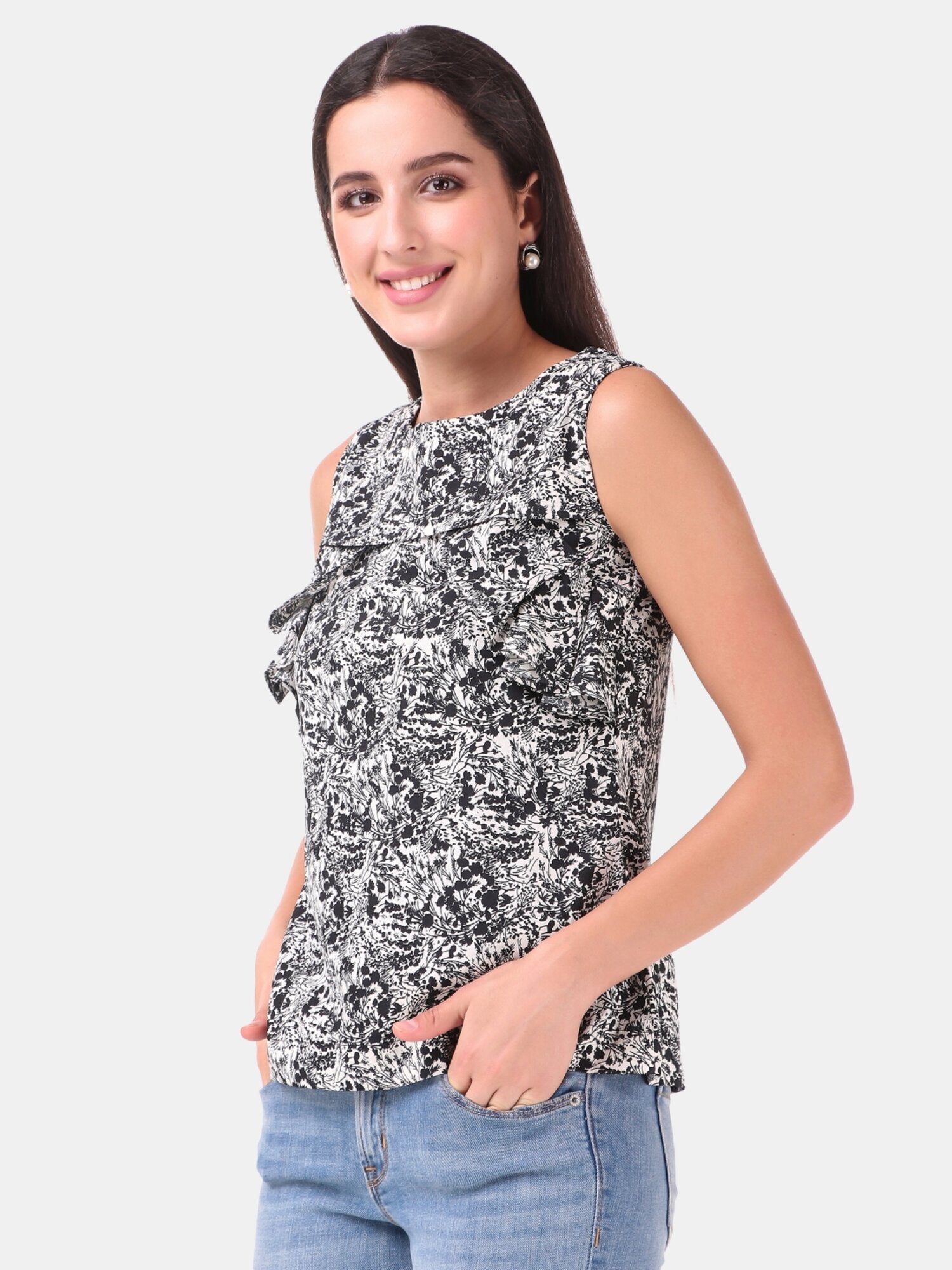 Women's Black Abstract Printed Summer Only Top - MESMORA FASHION