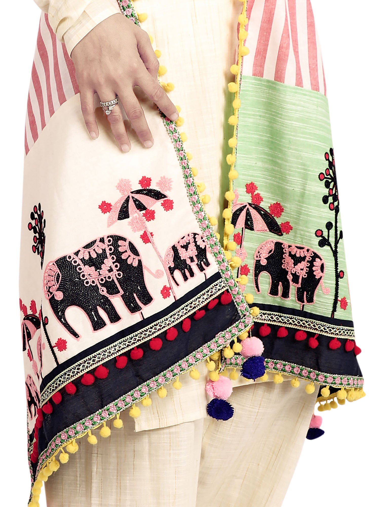 Women's Cute Elephant Embroidered Panel Festive Dupatta - MESMORA FASHION