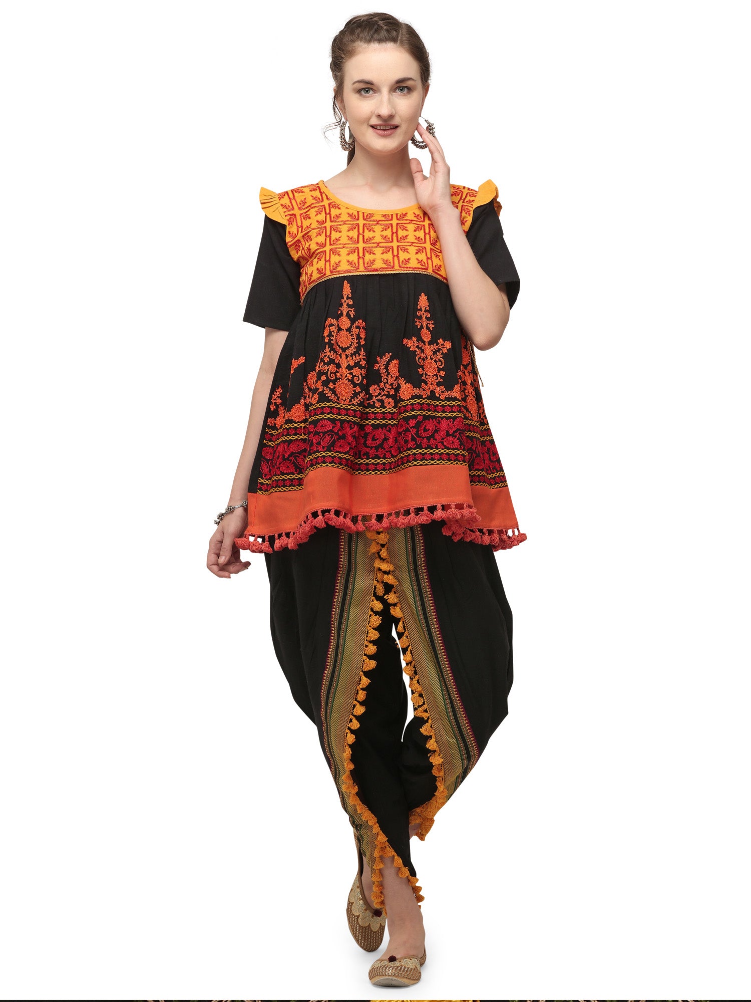 Women's Black yellow uniquekedia with baby yoke and pants set