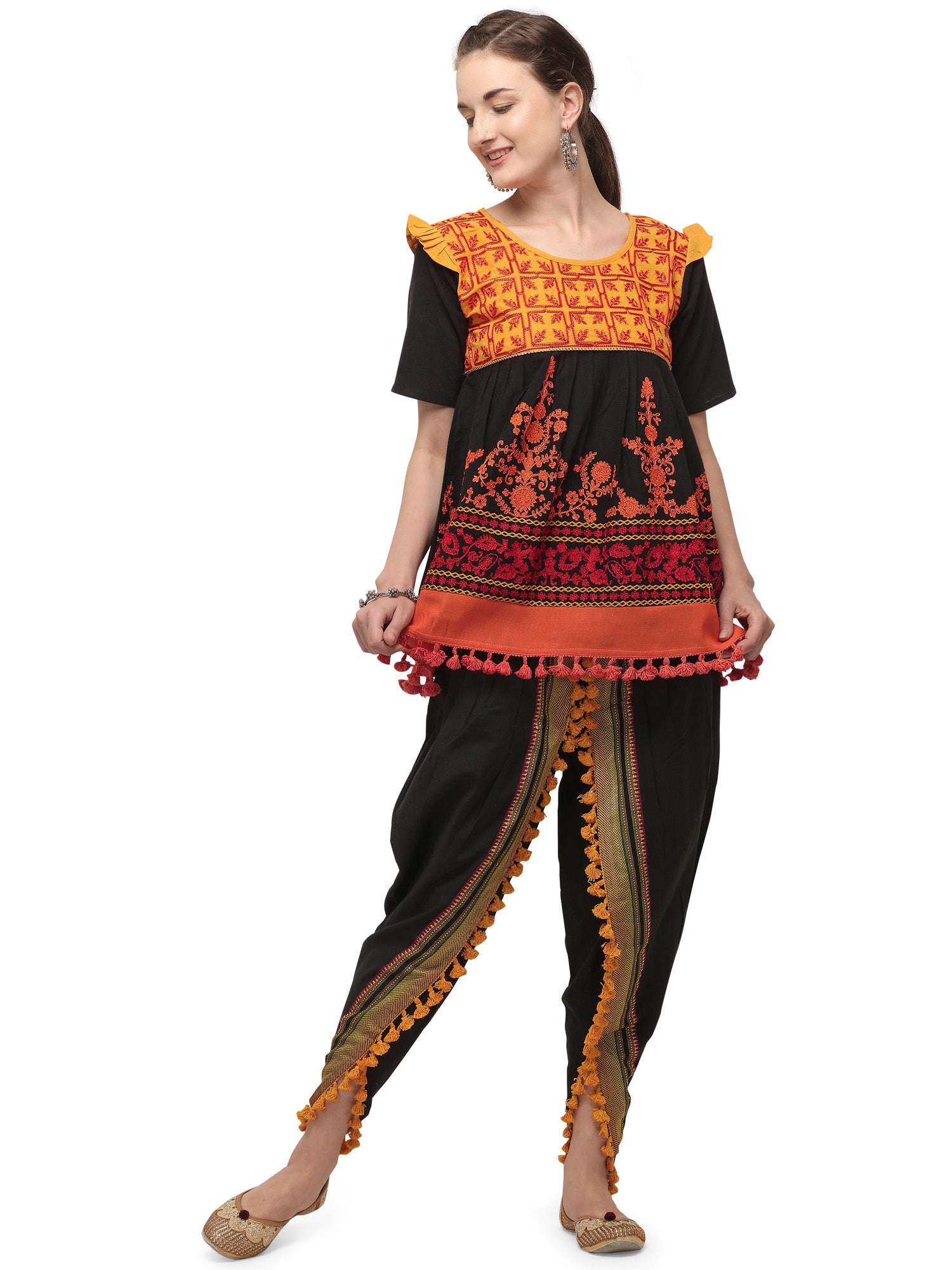 Women's Black yellow uniquekedia with baby yoke and pants set