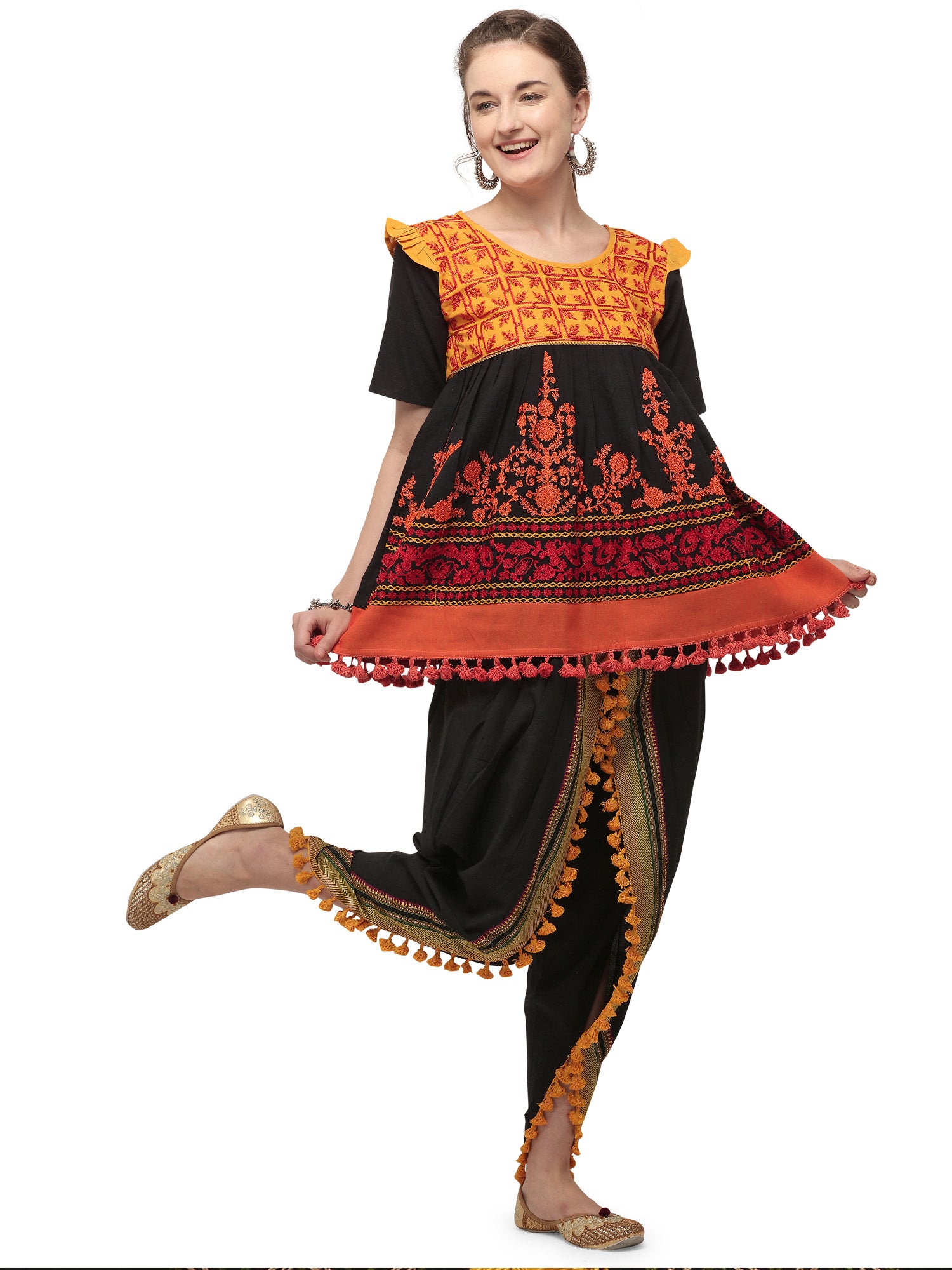 Women's Black yellow uniquekedia with baby yoke and pants set