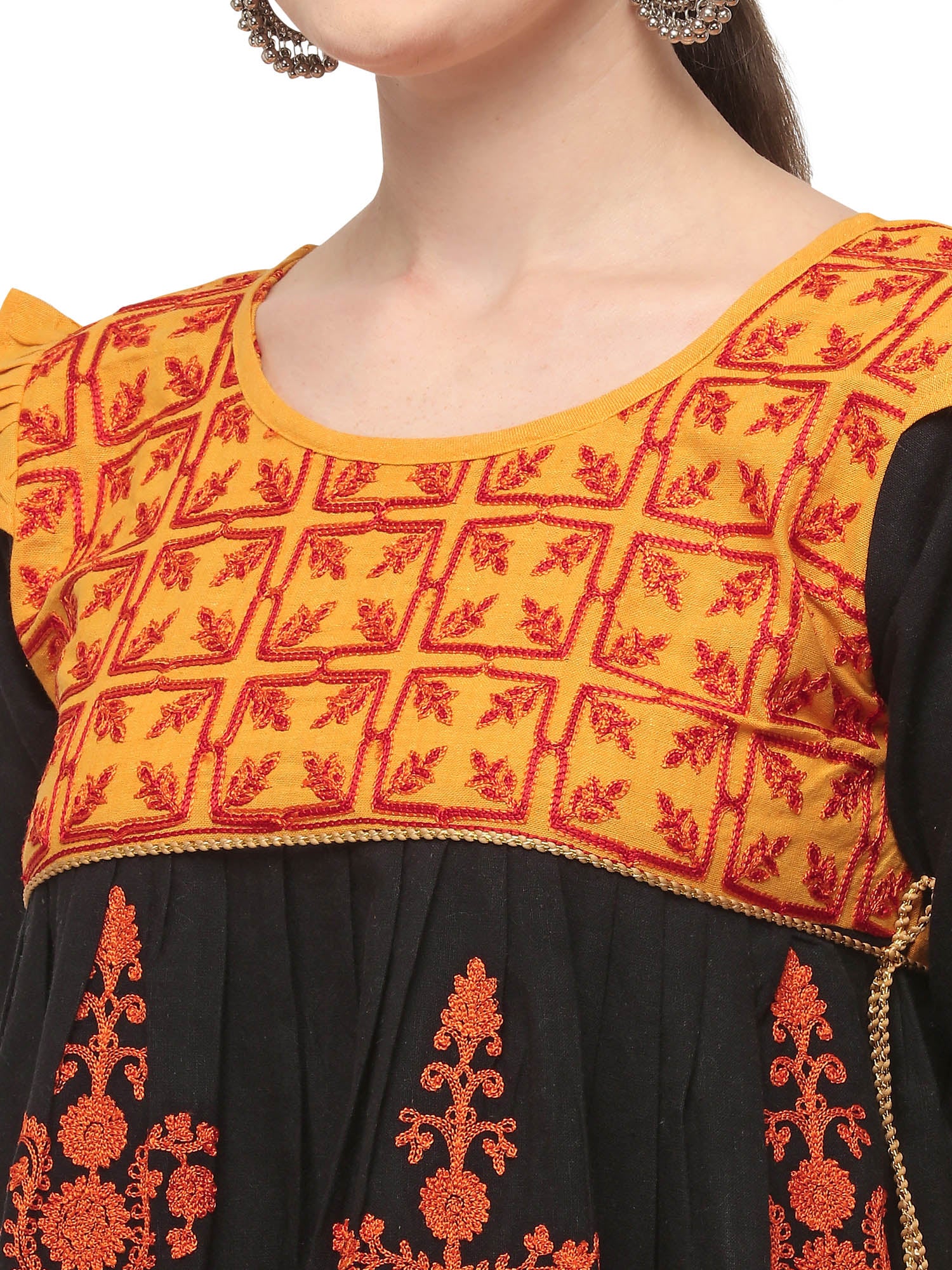 Women's Black yellow uniquekedia with baby yoke and pants set