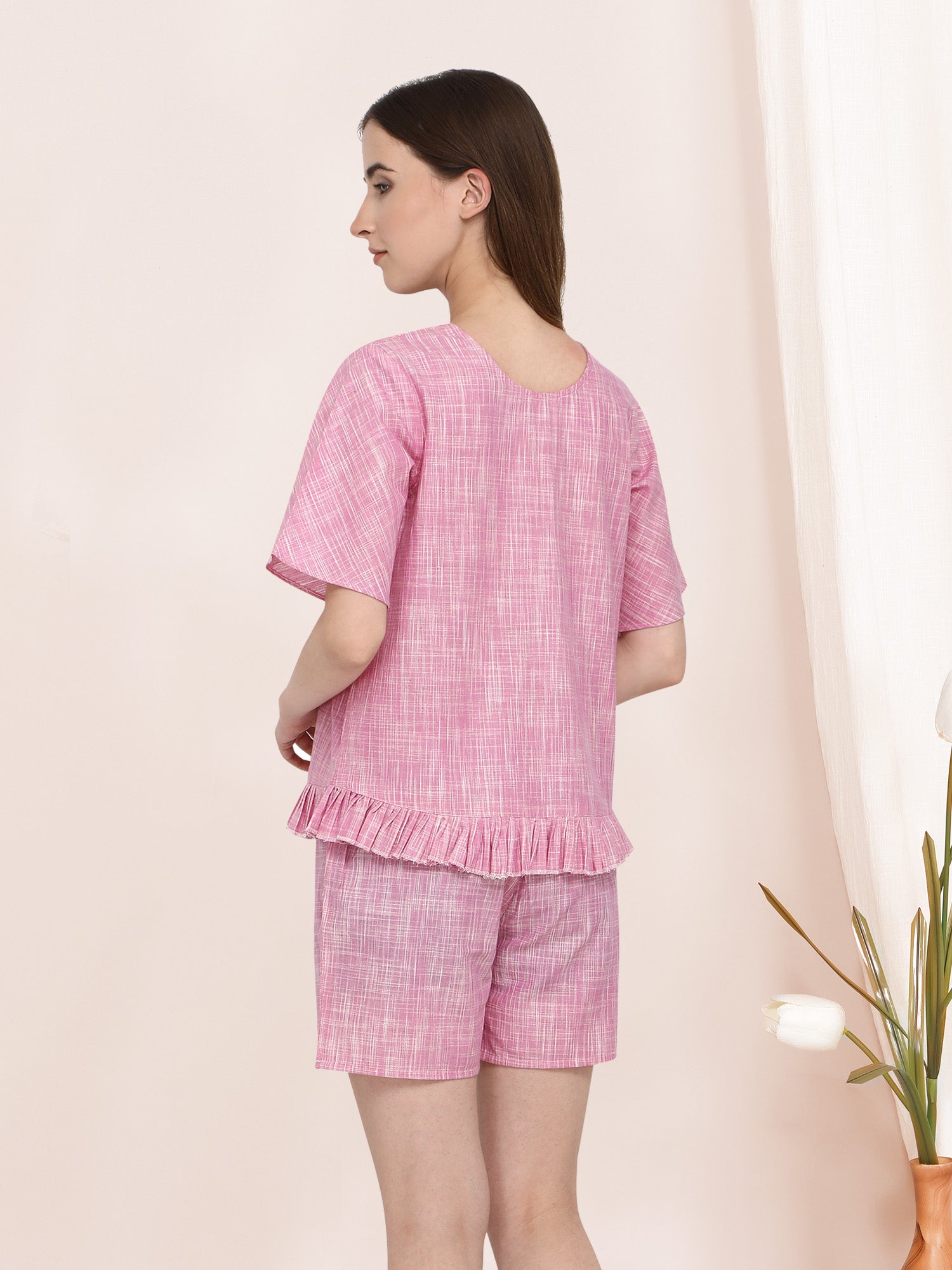 Women's Baby pink short  night suit set(2Pieces) - MESMORA FASHION