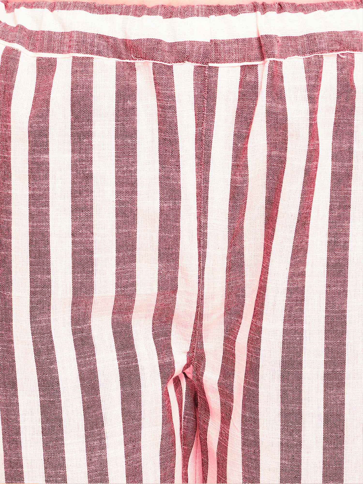 Women's Red Stripe Pure Linen Summer Pajama Set - MESMORA FASHION