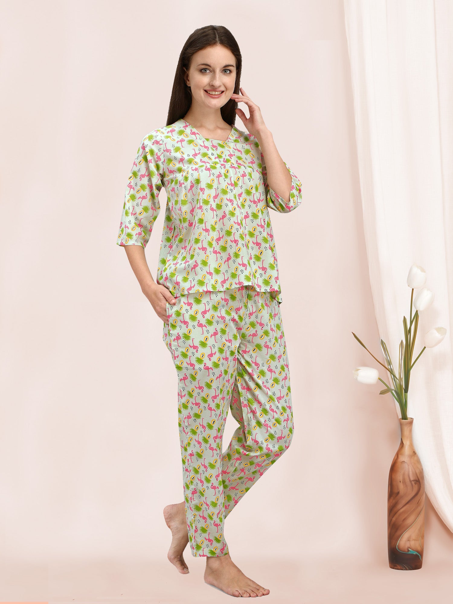 Women's Quirky Swan Printed Summer Lounge Suit - MESMORA FASHION