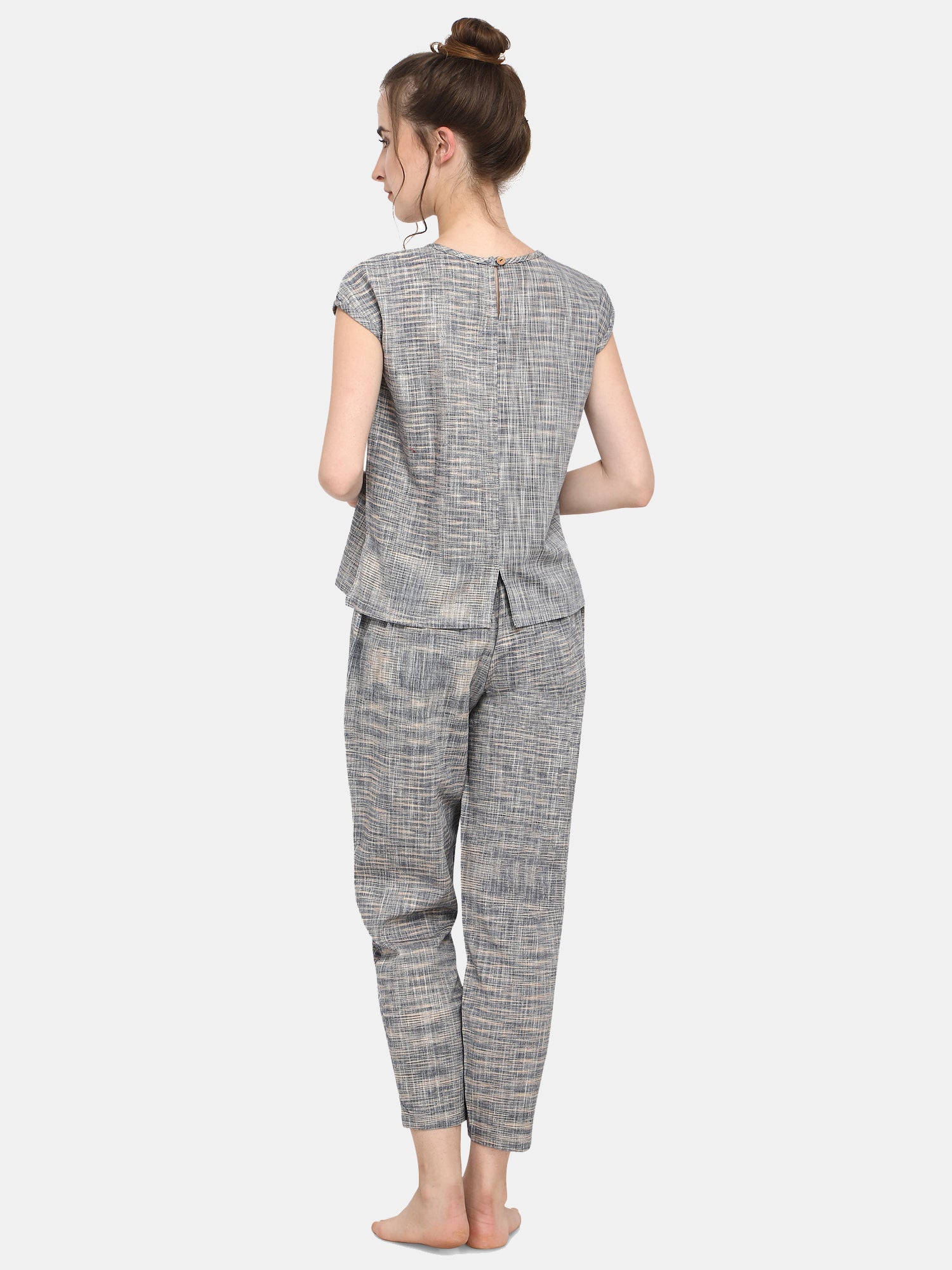 Women's Grey Slub cotton short night suit set  - MESMORA FASHIONS