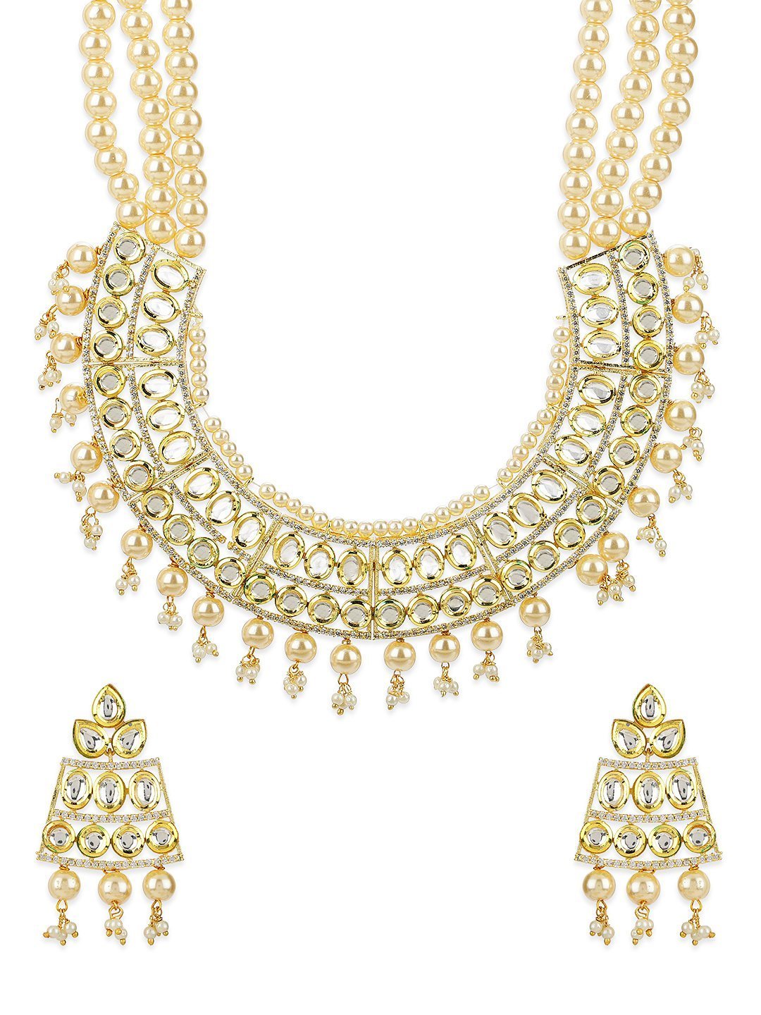 Women's Yellow Pearls Beads Kundan Gold Plated Jewellery Sets - Priyaasi
