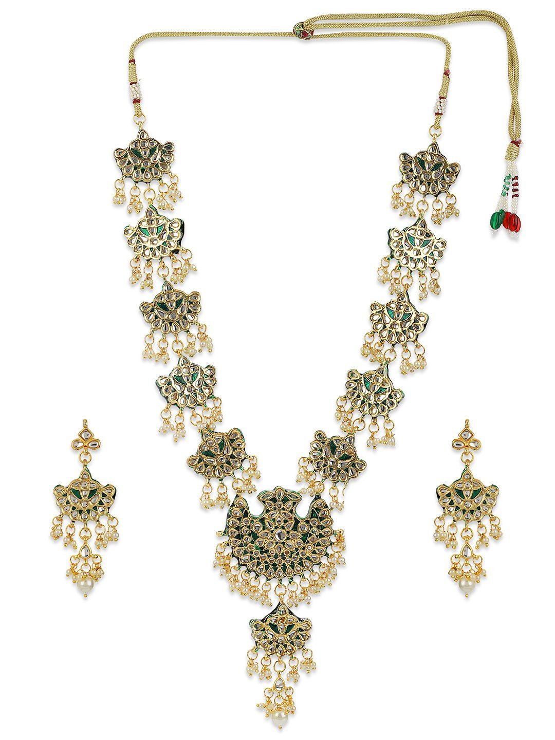 Women's Green Beads Kundan Gold Plated Jewellery Set - Priyaasi