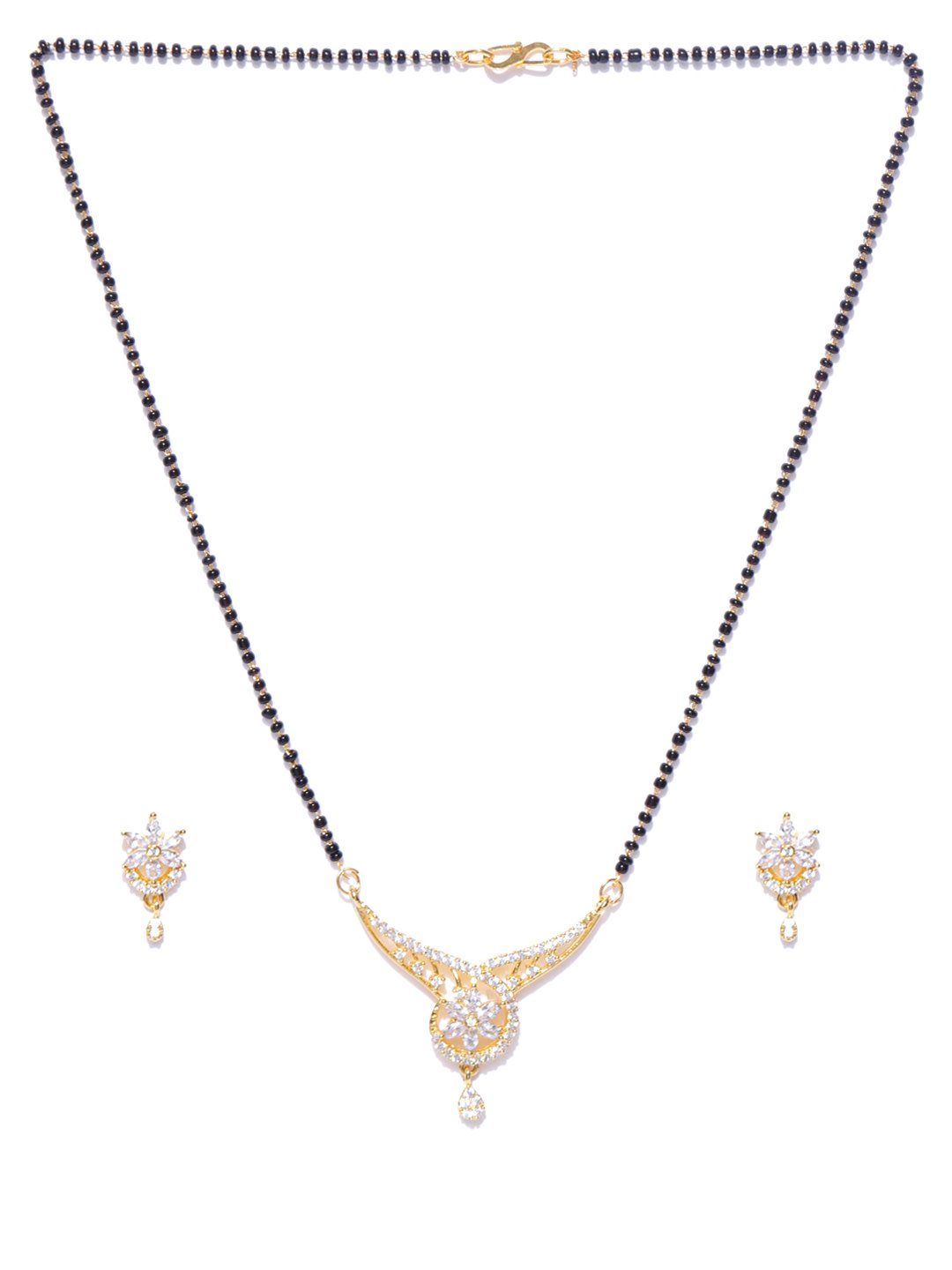 Women's Desiner Floral Shaped Gold Plated American Diamond Mangalsutra Set For Women - Priyaasi