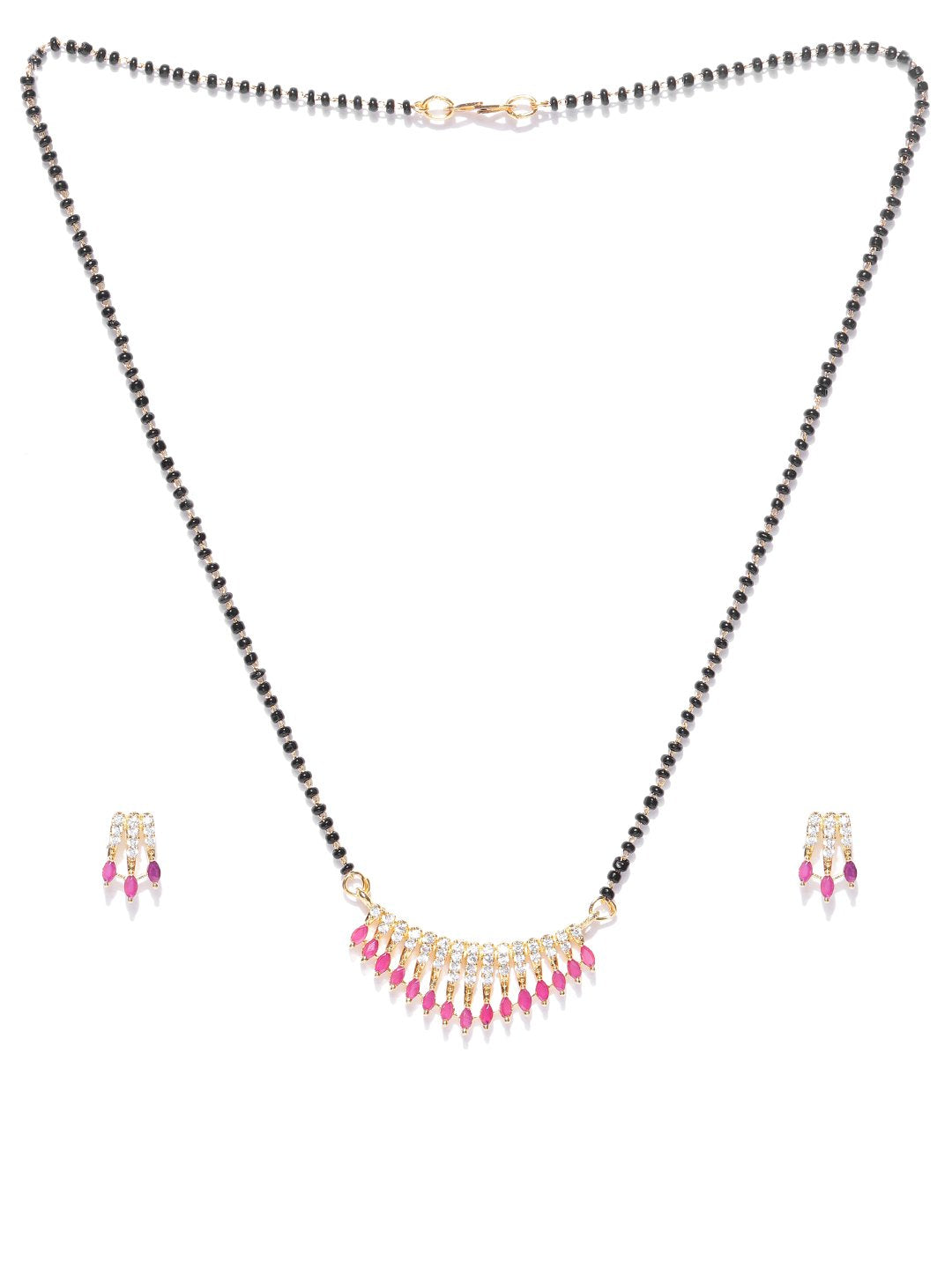 Women's  Classic Gold Plated Pink American Diamond Mangalsutra Set For Women - Priyaasi