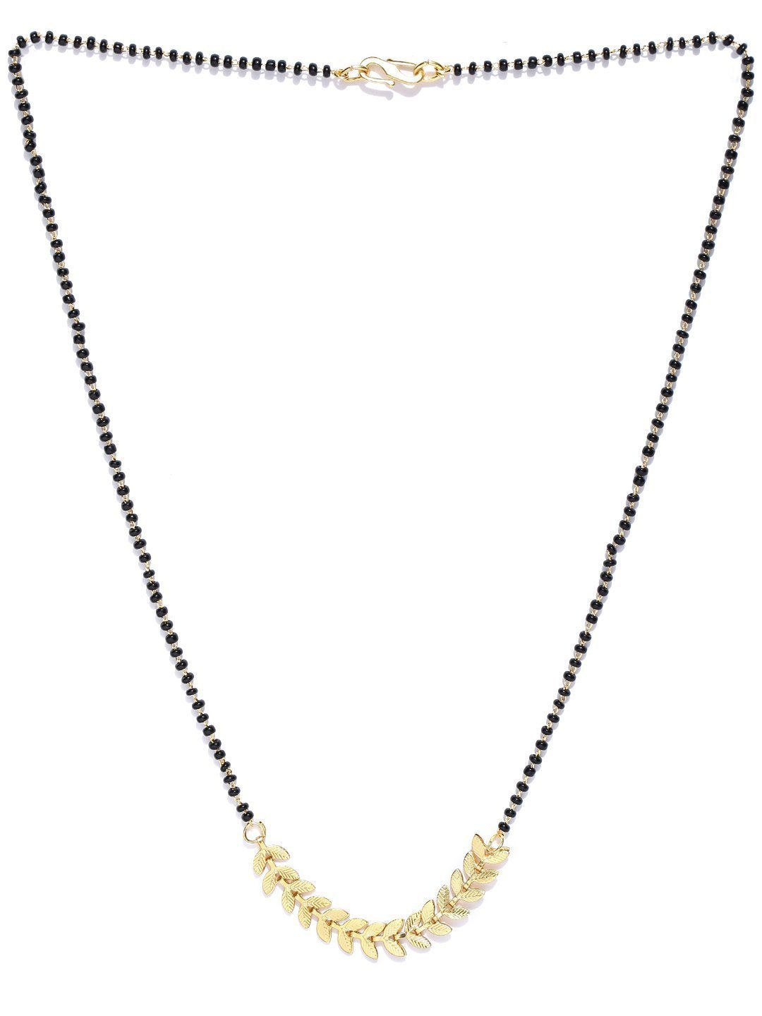 Women's Gold-Plated Leaf Designed Black Beads Chain Mangalsutra - Priyaasi