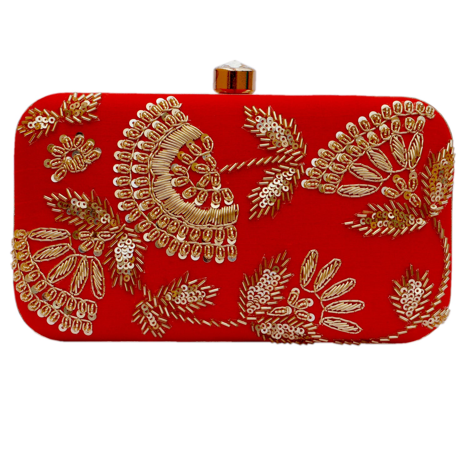 Women's Red Color Adorn Embroidered & Embelished Party Clutch - VASTANS