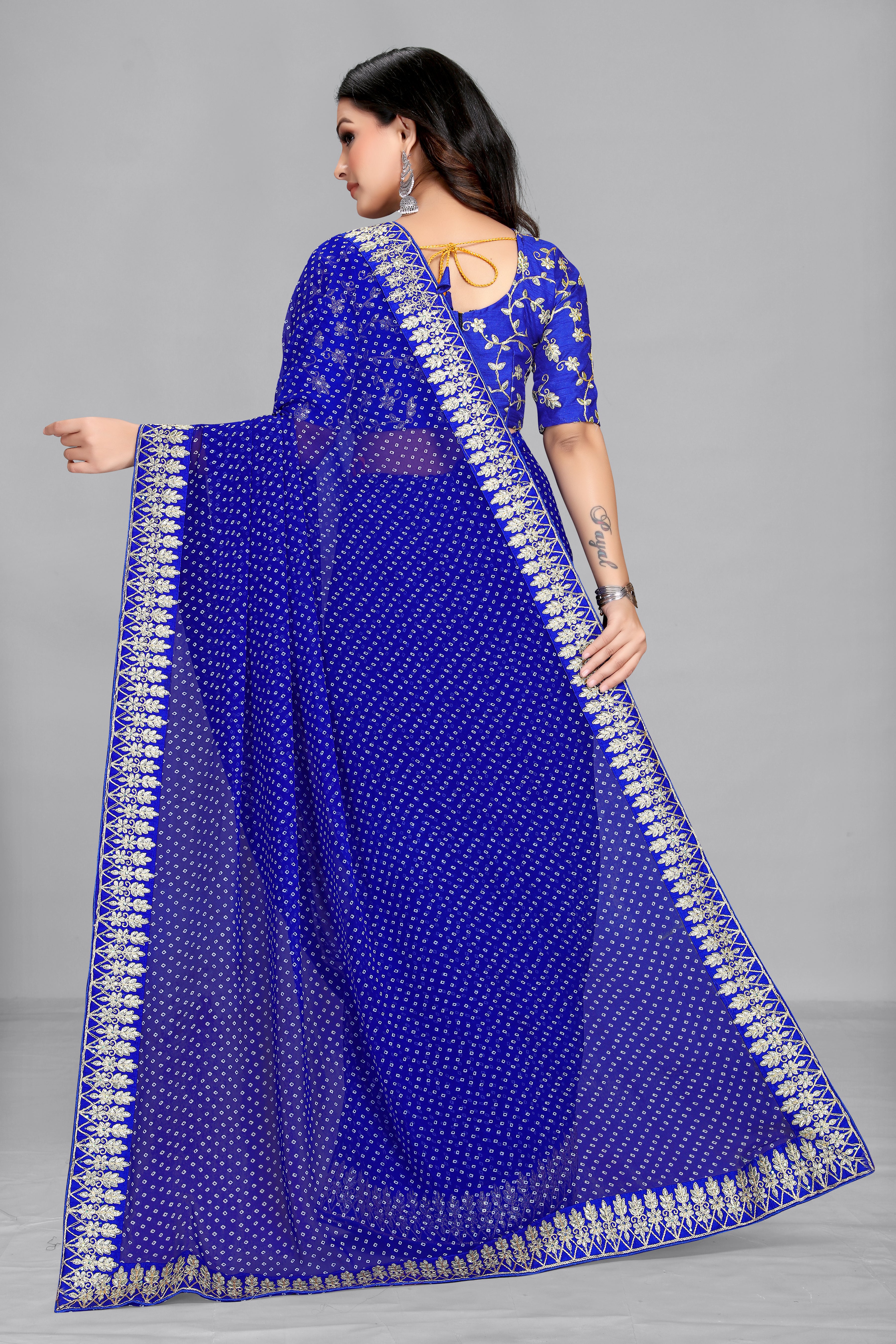 Women's Leheria Printed Blue Georgette Saree - Dwija Fashion