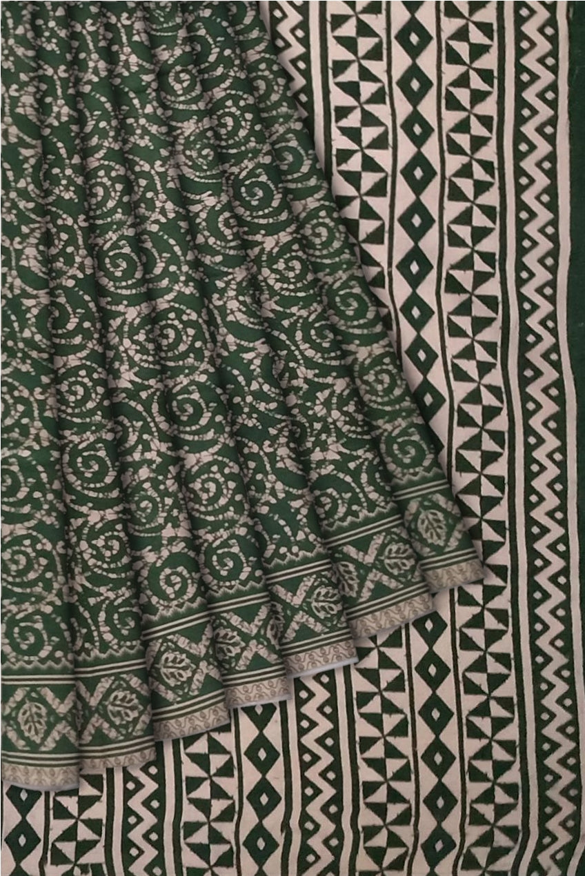 Women's Pedna Kalamkari Hand Printed Mulmul Cotton Saree - Manohara