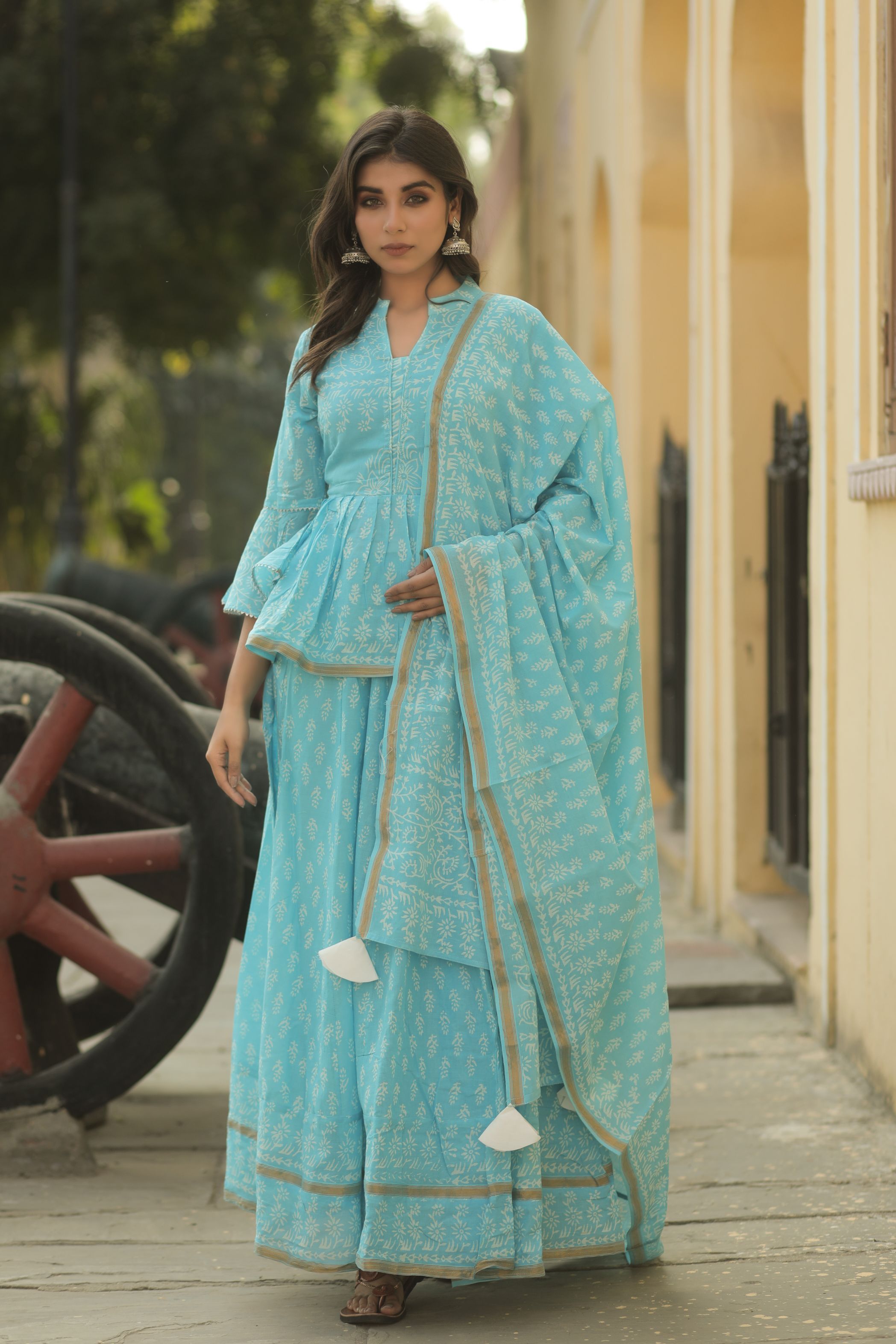 Women's Blue Printed Lehenga (3Pc Set)