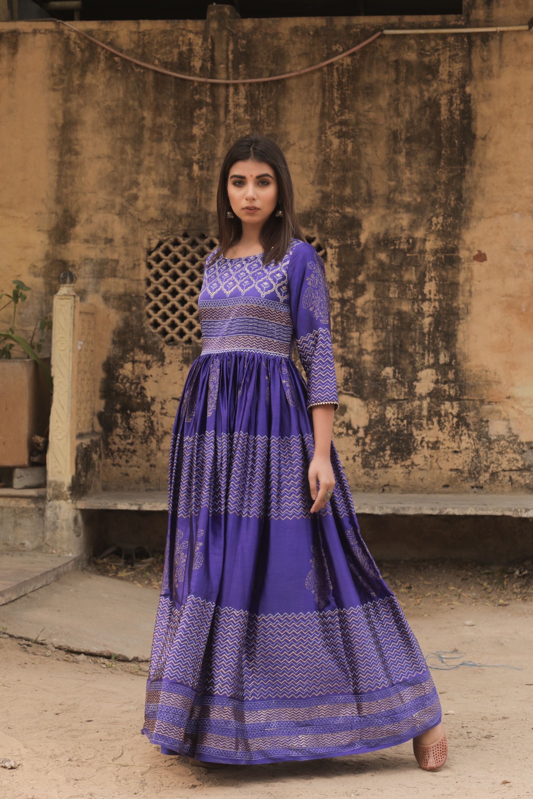 Women's Purple Anarkali Dress (1Pc) - Saras The Label