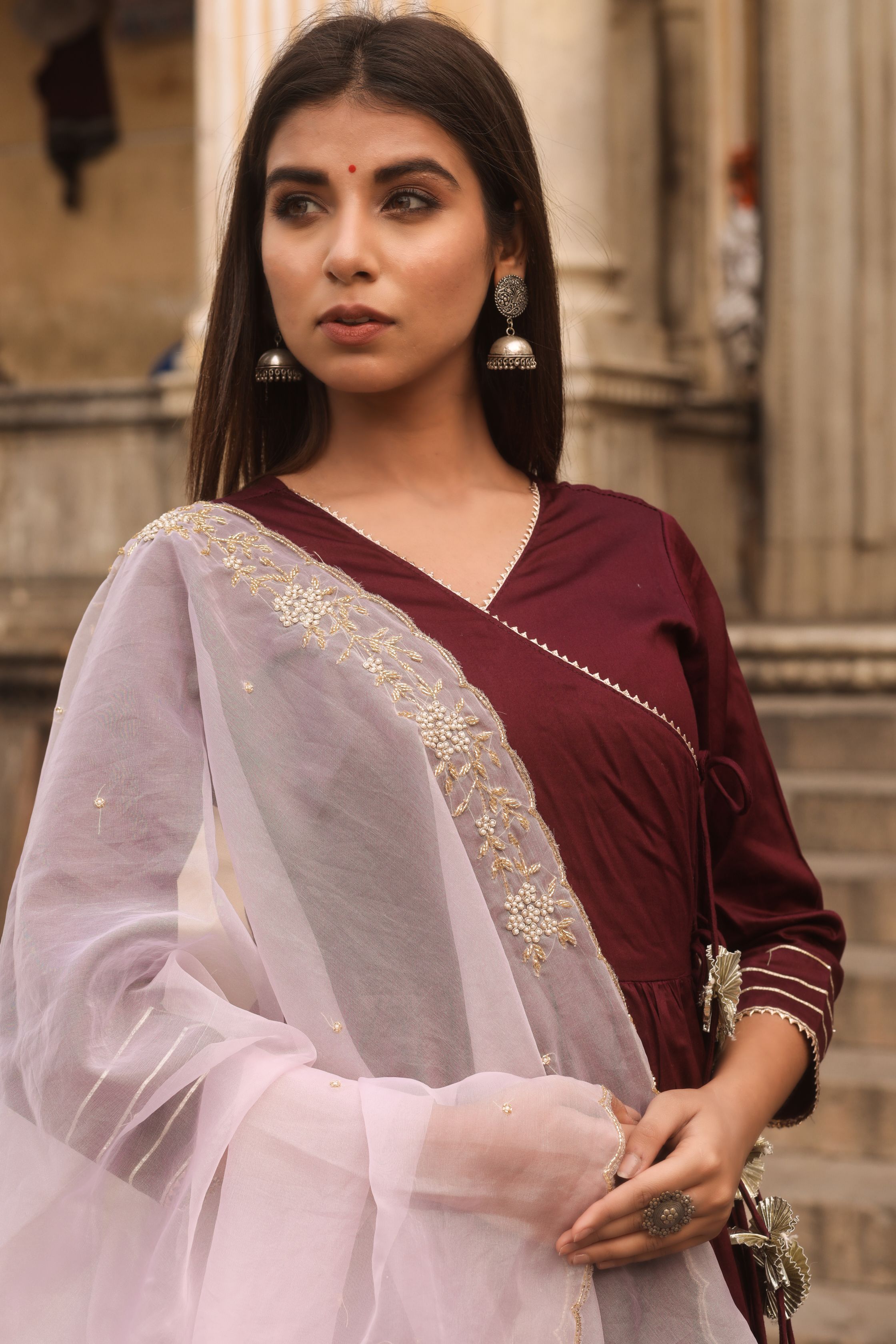 Women's Falsi Jam Silk Gown With Dupatta - Saras The Label