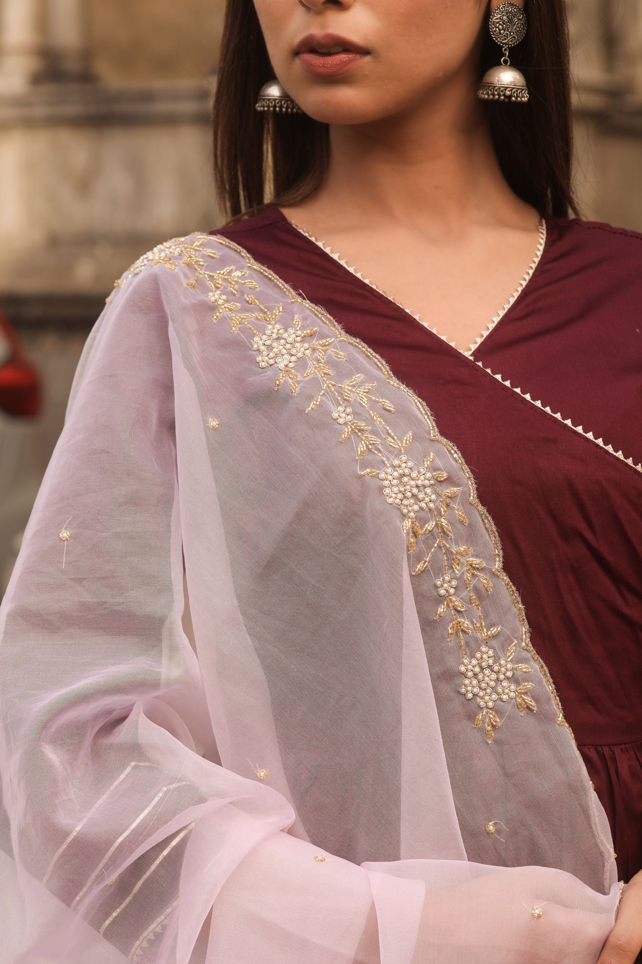 Women's Falsi Jam Silk Gown With Dupatta - Saras The Label