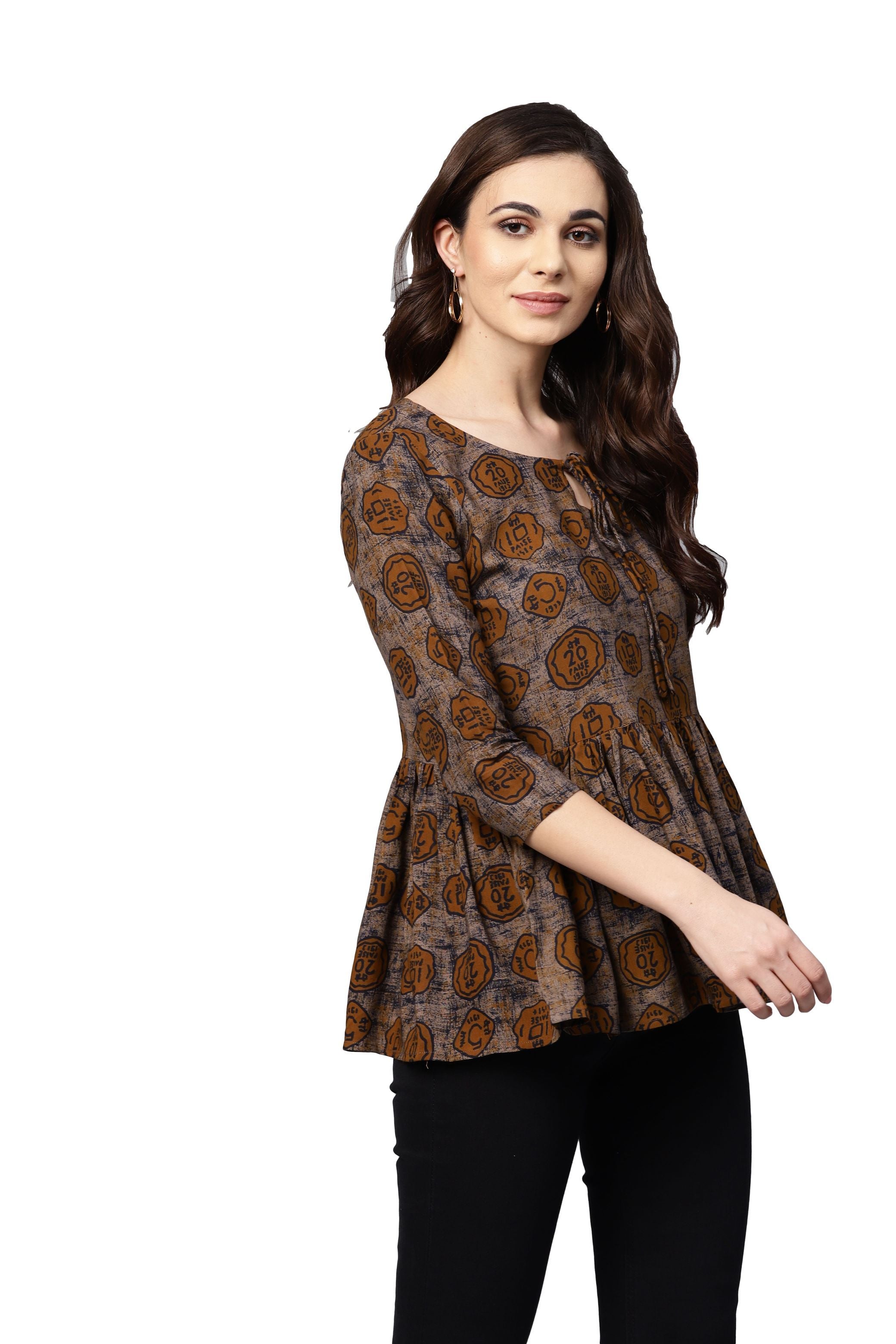 Women Brown Printed Top by Myshka (1 Pc Set)