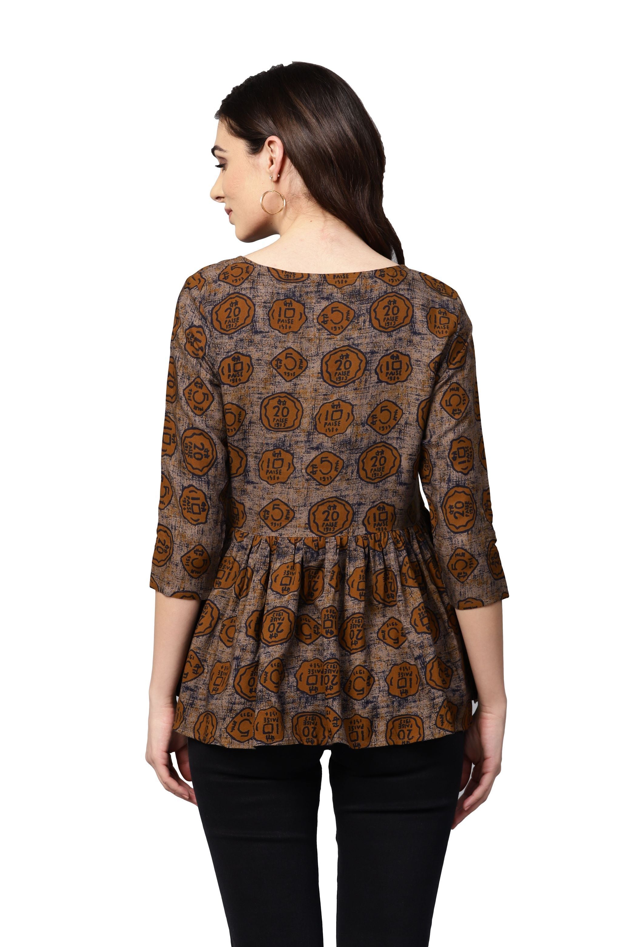 Women Brown Printed Top by Myshka (1 Pc Set)