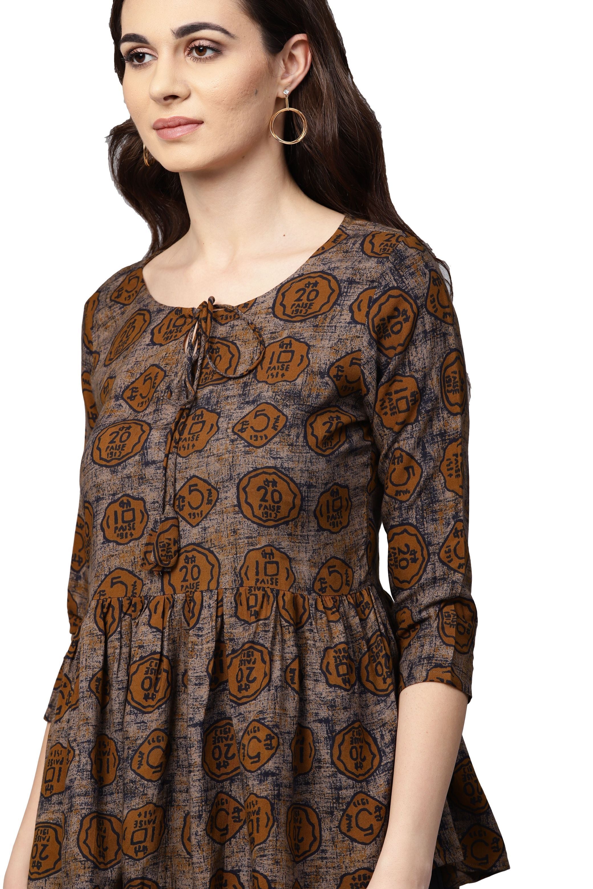 Women Brown Printed Top by Myshka (1 Pc Set)