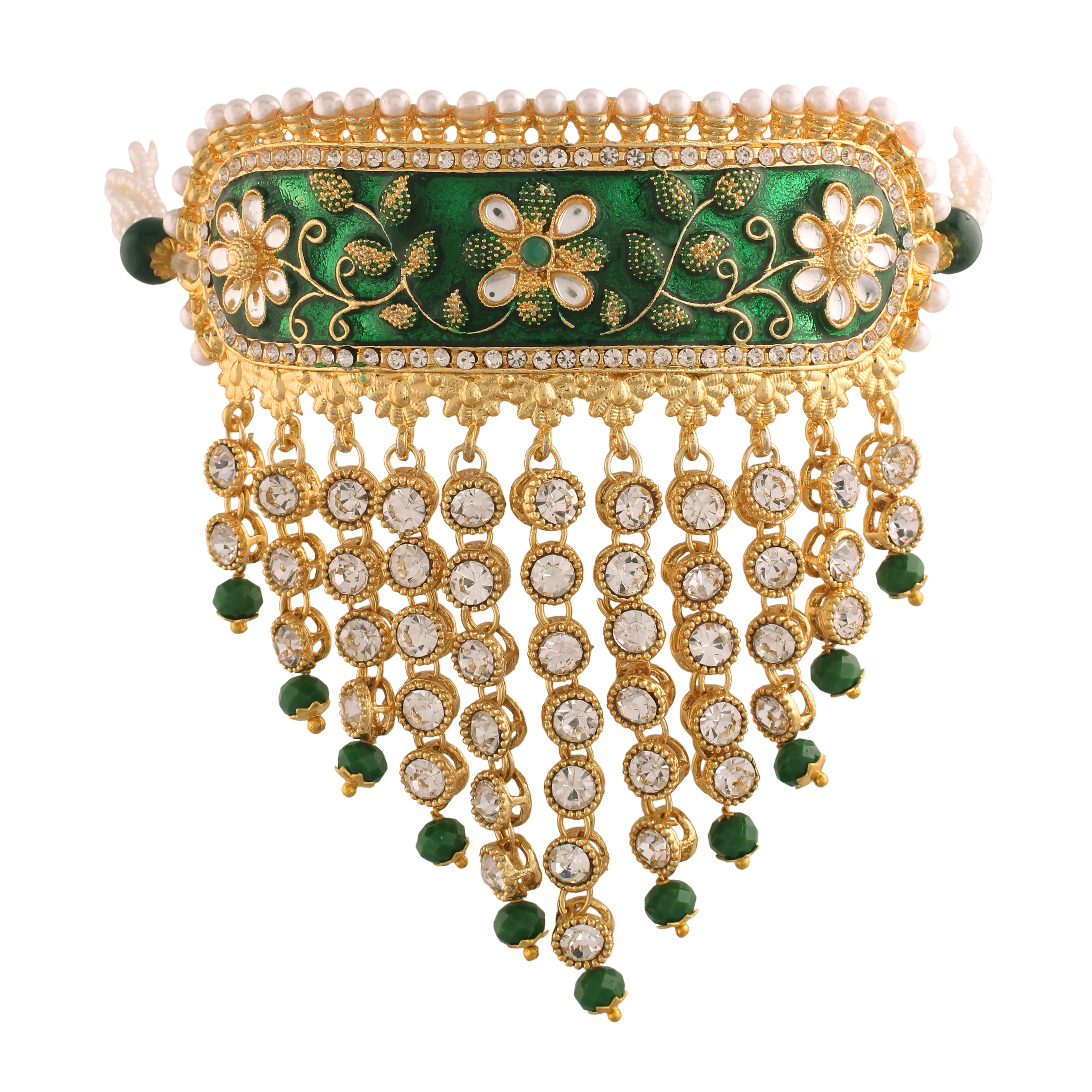 Women's gold plated handcrafted enamel meena work traditional choker with stone studded  jewellery set ml123g - I Jewels