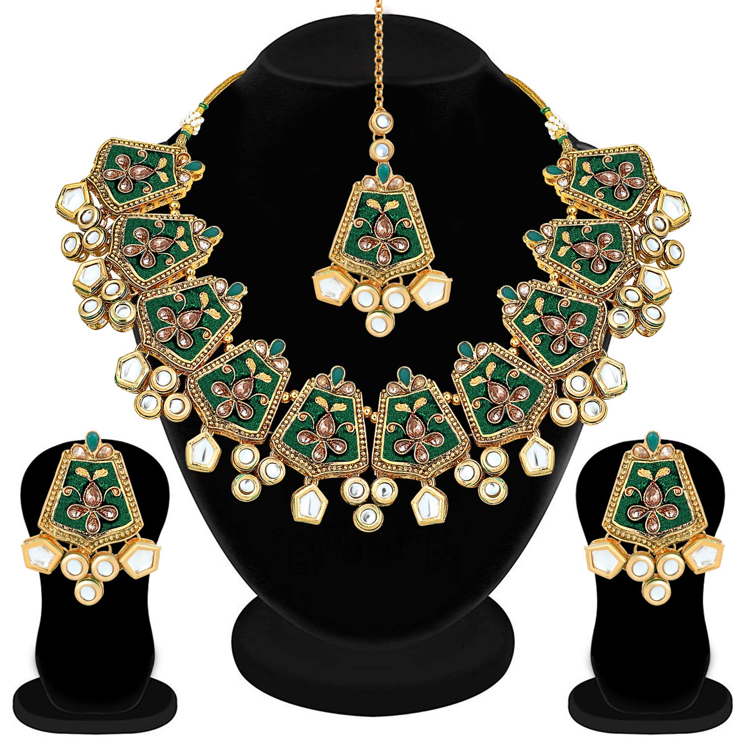 Women's 18k Gold Plated Black Pearl Beaded Choker Set with Stud Earrings for women - I Jewels