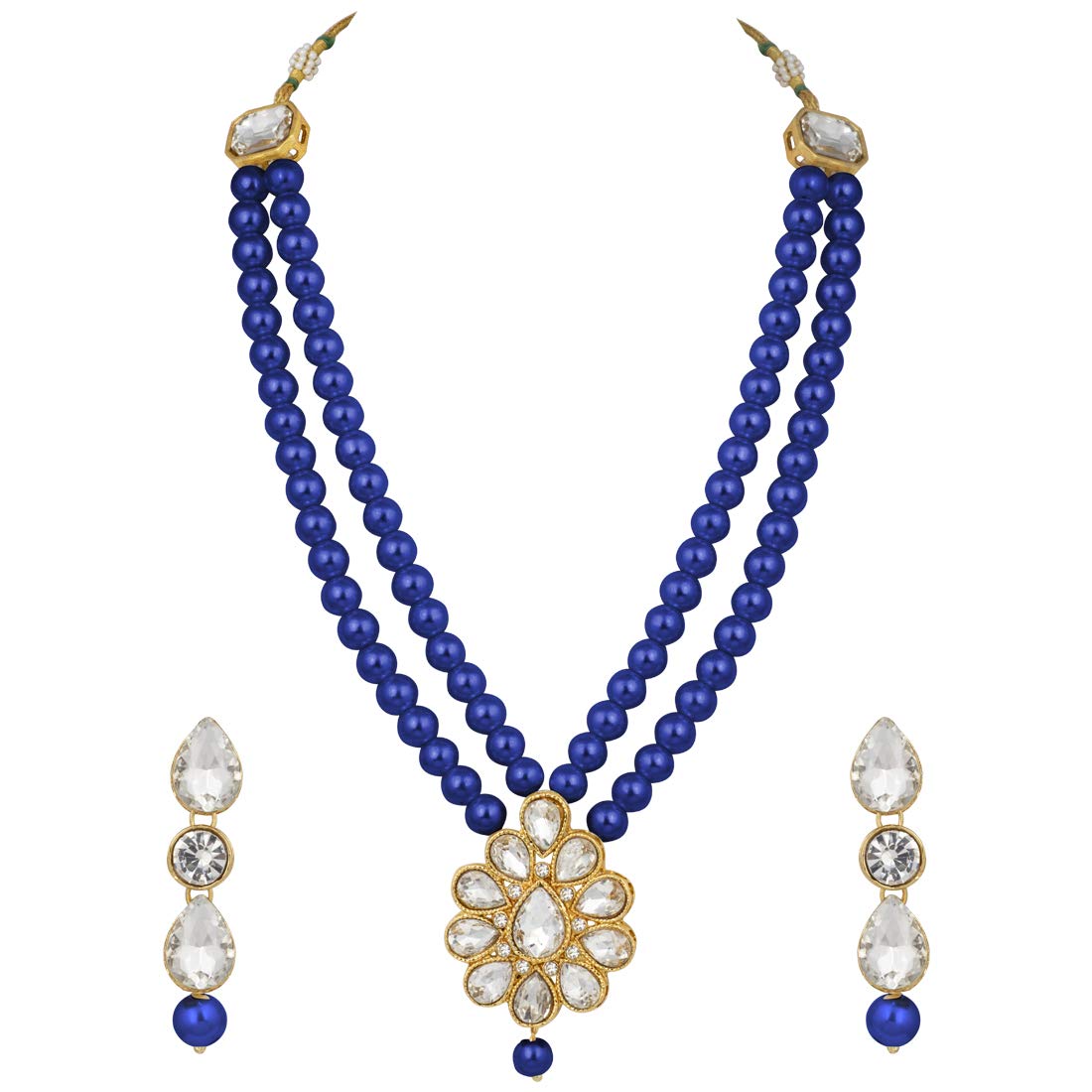 Women's traditional gold plated pearl kundan necklace set with earrings ml140g - I Jewels