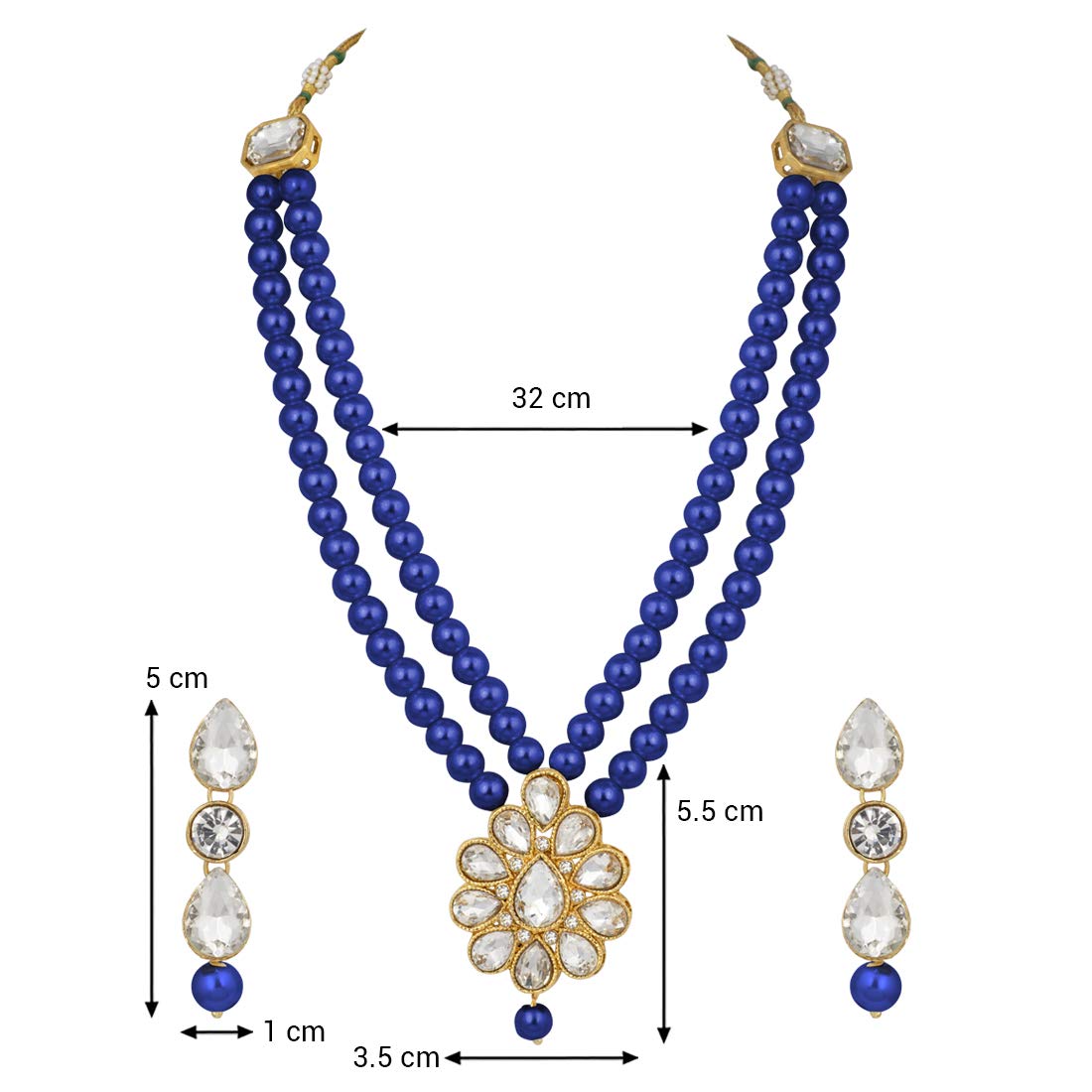 Women's traditional gold plated pearl kundan necklace set with earrings ml140g - I Jewels