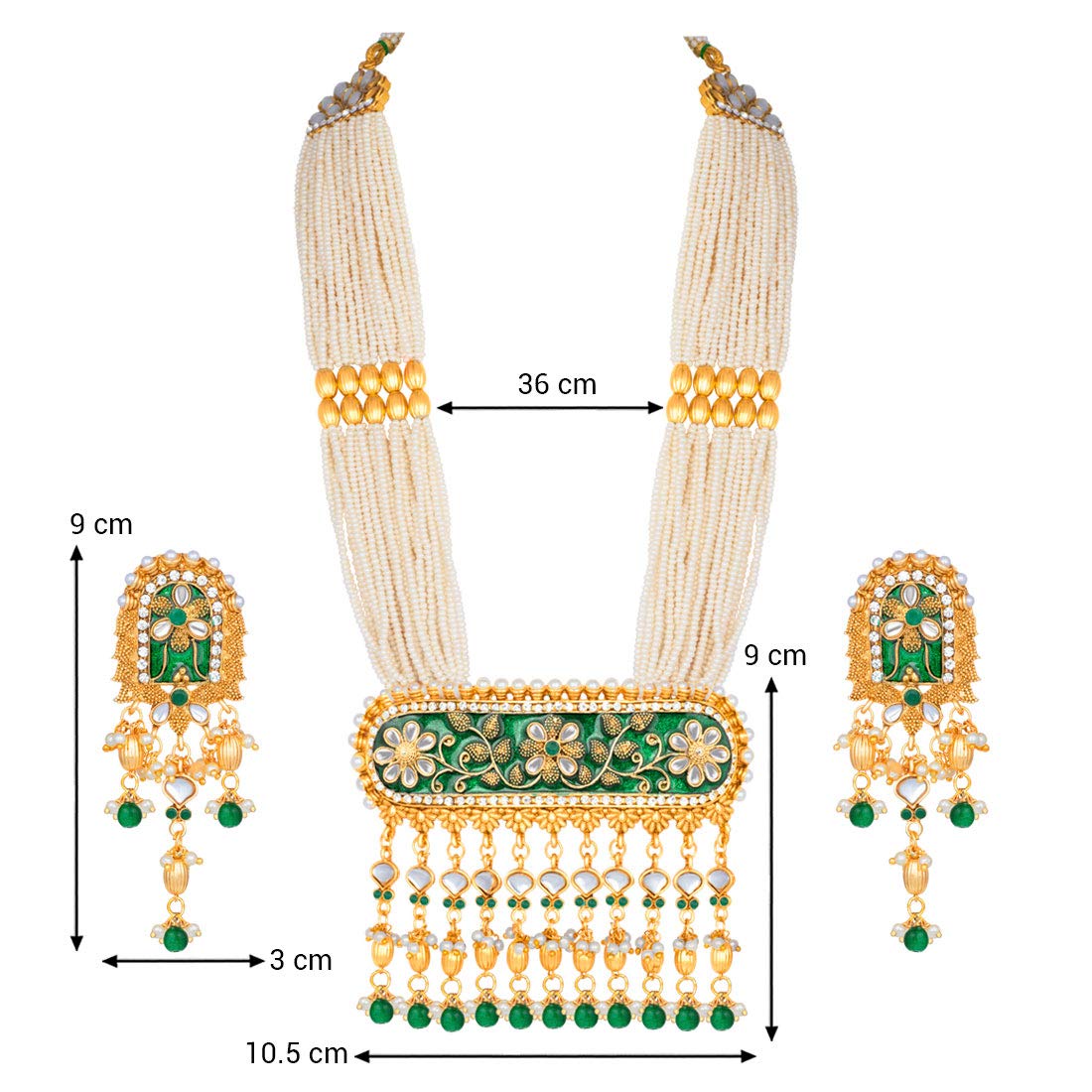 Women's traditional gold plated kundan pearl multi layered blue meena work longnecklace earrings set ml181bl - I Jewels