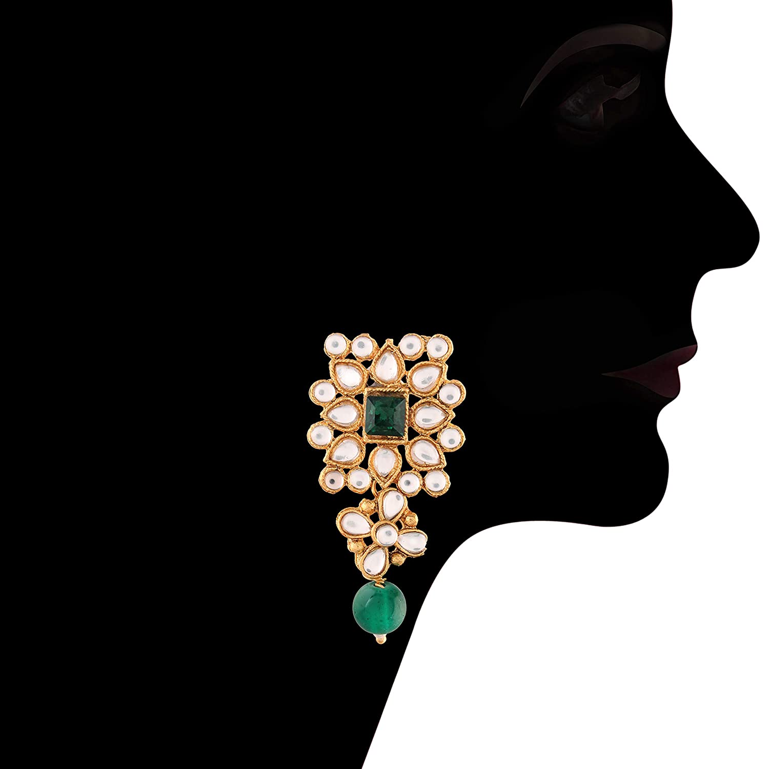 Women's Gold Plated Green Pearl & Kundan Studded Choker Necklace Set with Earrings & Maang Tikka - i jewels