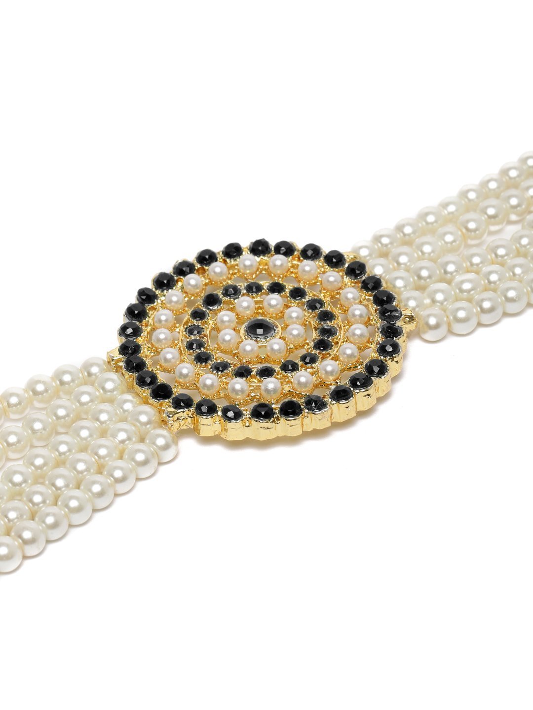Women's Gold Plated White & Black Light Weight Pearl Beaded Choker Necklace Set - i jewels