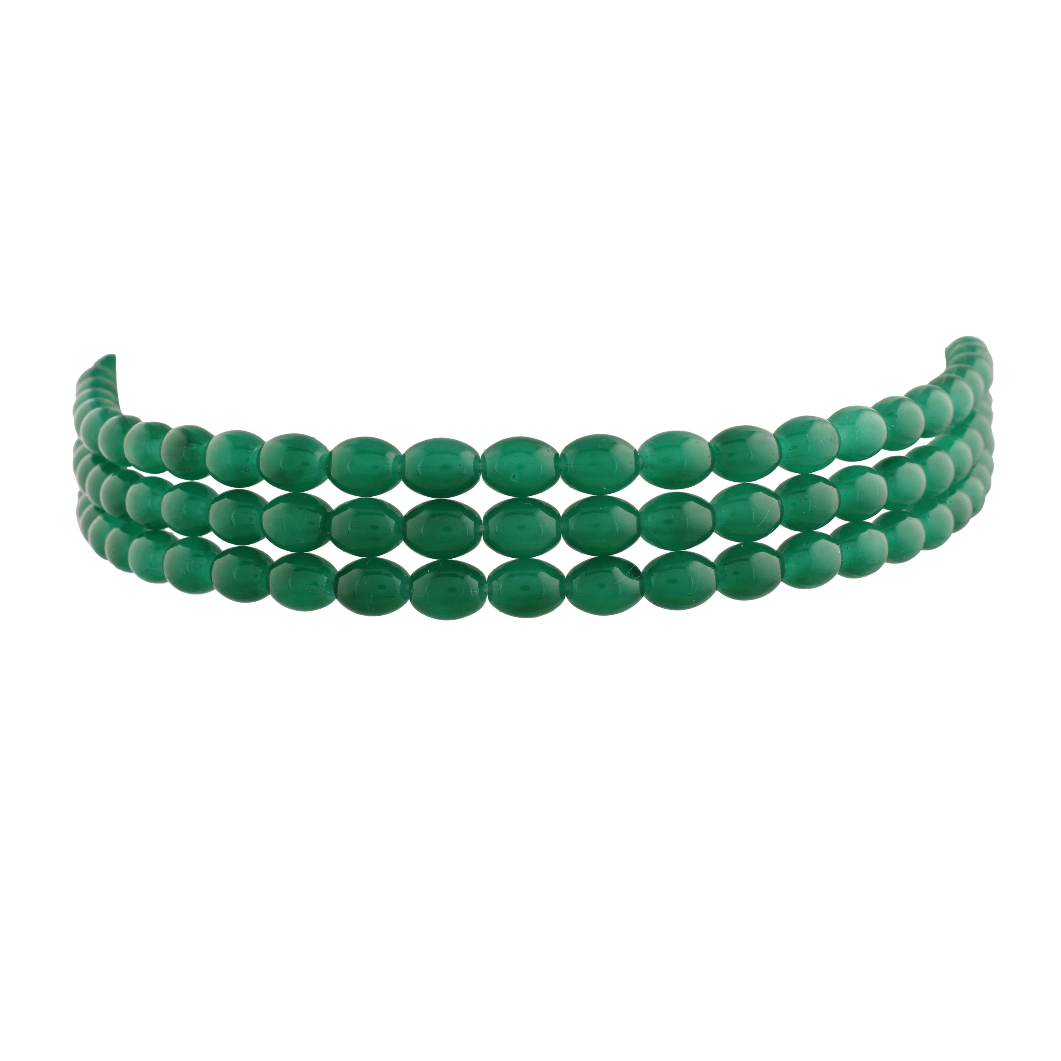 Women's Gold Plated Green Handcrafted 3 Layer Light Weighted Emerald Pearl Choker Necklace Set - i jewels