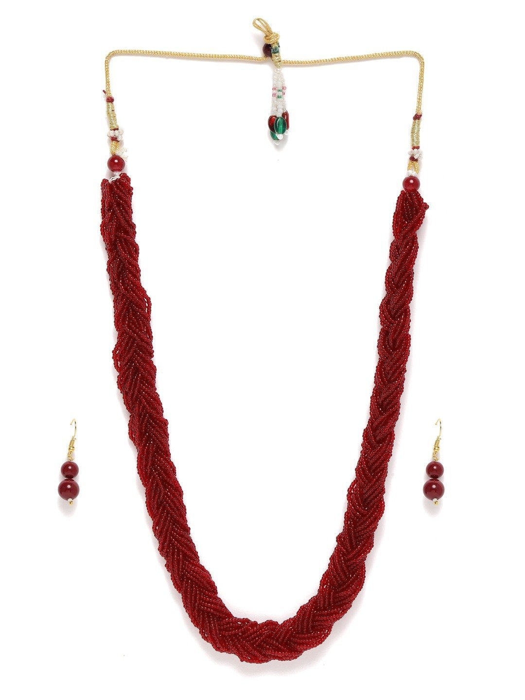 Women's Designer Ruby Twisted Beads Long Necklace Set With Earrings - i jewels