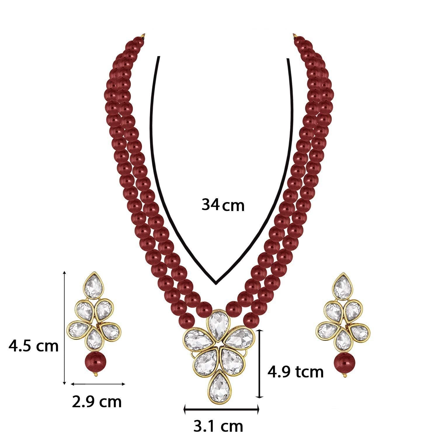 Women's 18k Gold Plated Traditional Kundan & Pearl Studded Necklace Jewellery Set  - I Jewels